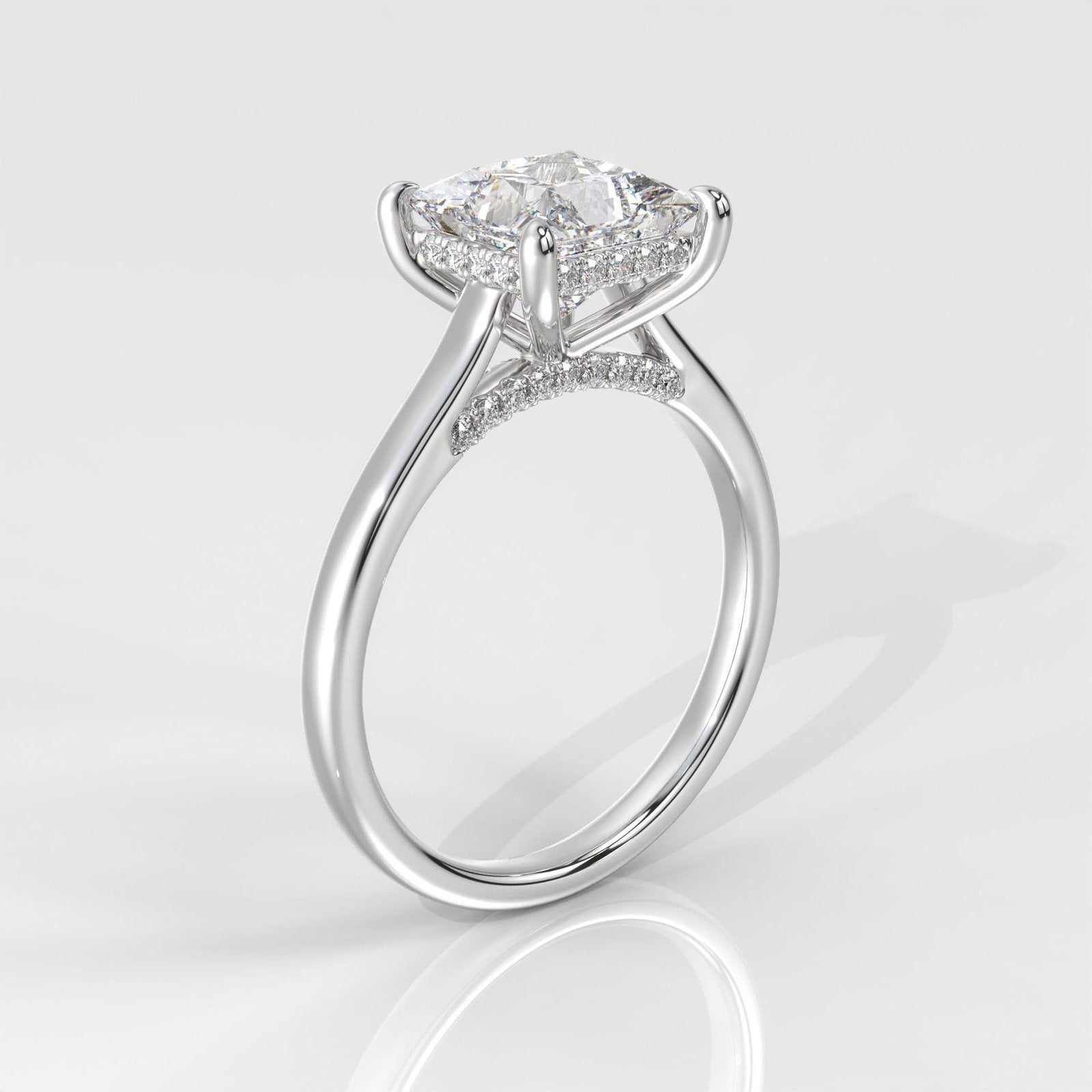 Princess Cut Hidden Halo Enagement Ring