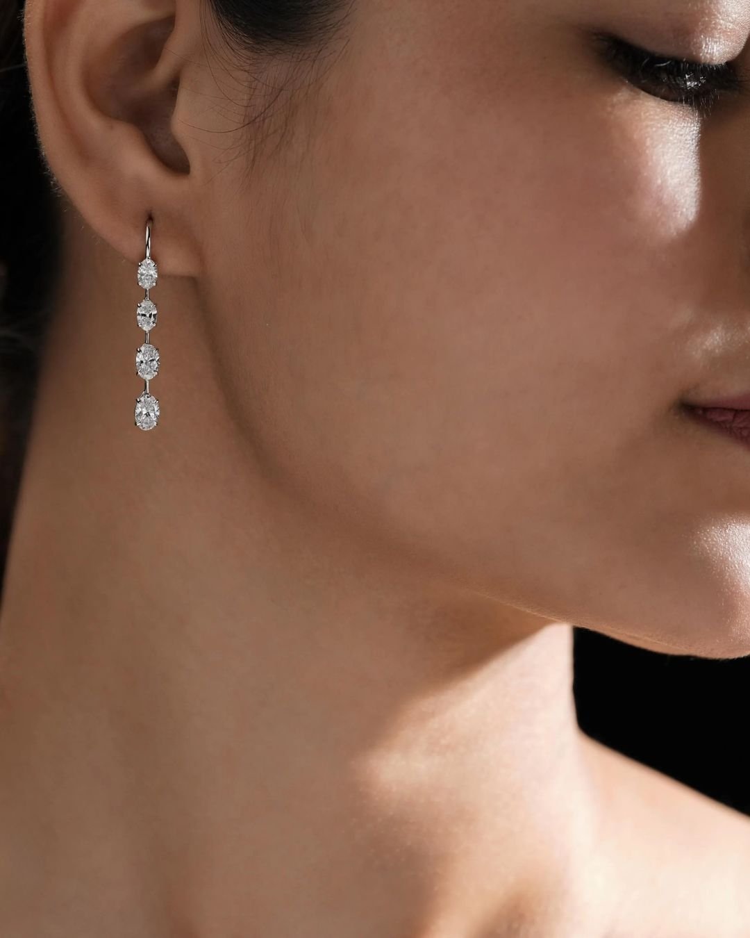 Oval Cut Lab Grown Diamond Dangle Earrings