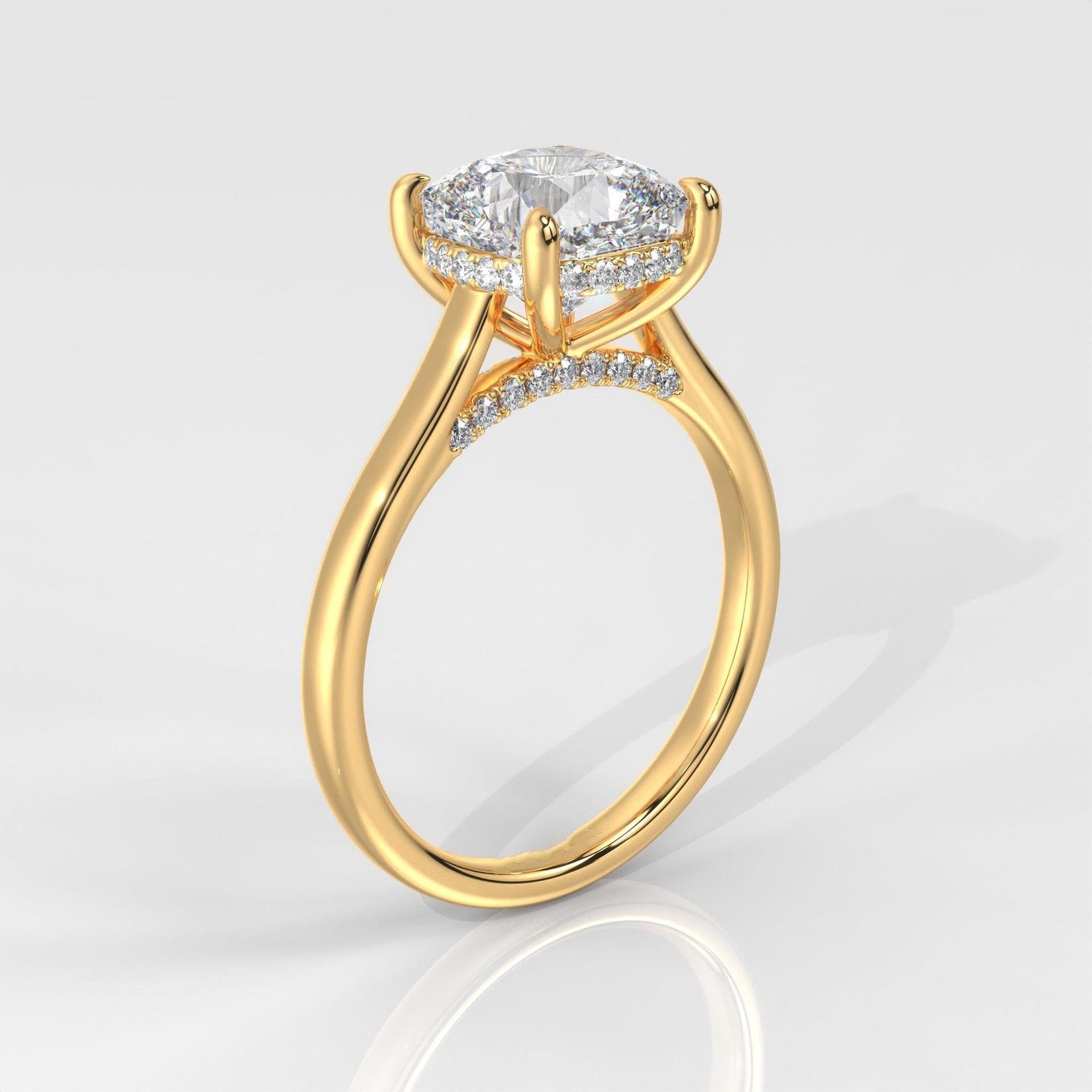 Square Cushion Hiddden Halo Engagement Ring