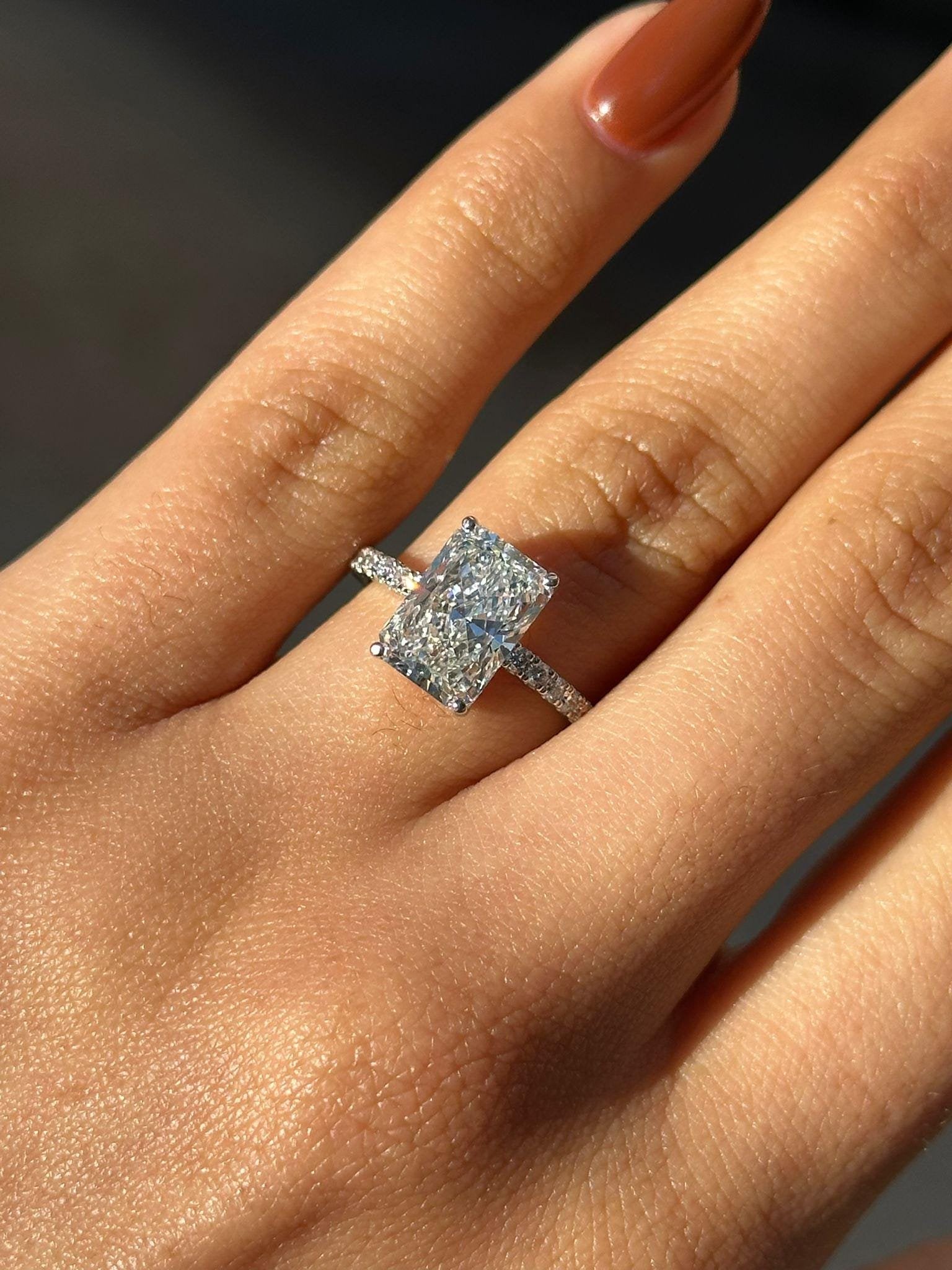 Radiant-Cut Diamond Engagement Ring with Pave Band