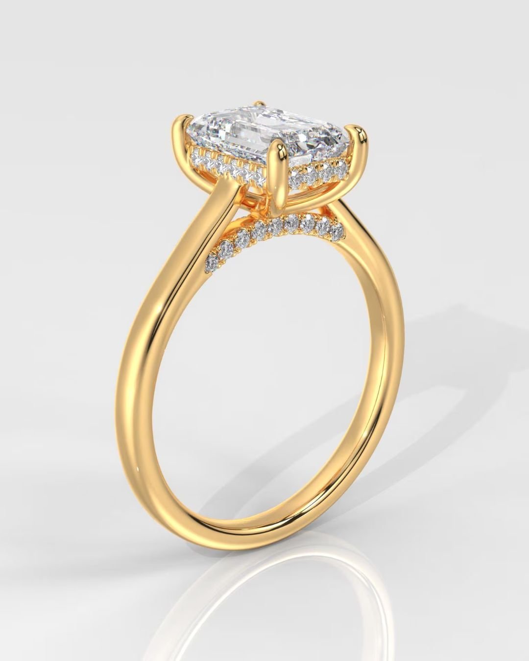 Emerald Cut Hidden Halo Engagement Ring