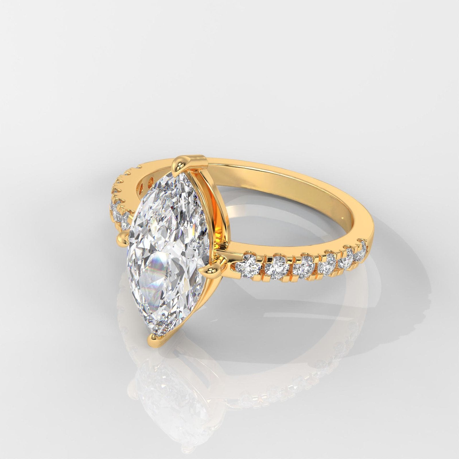 Marquise Cut Diamond Engagement Ring with Pave Band