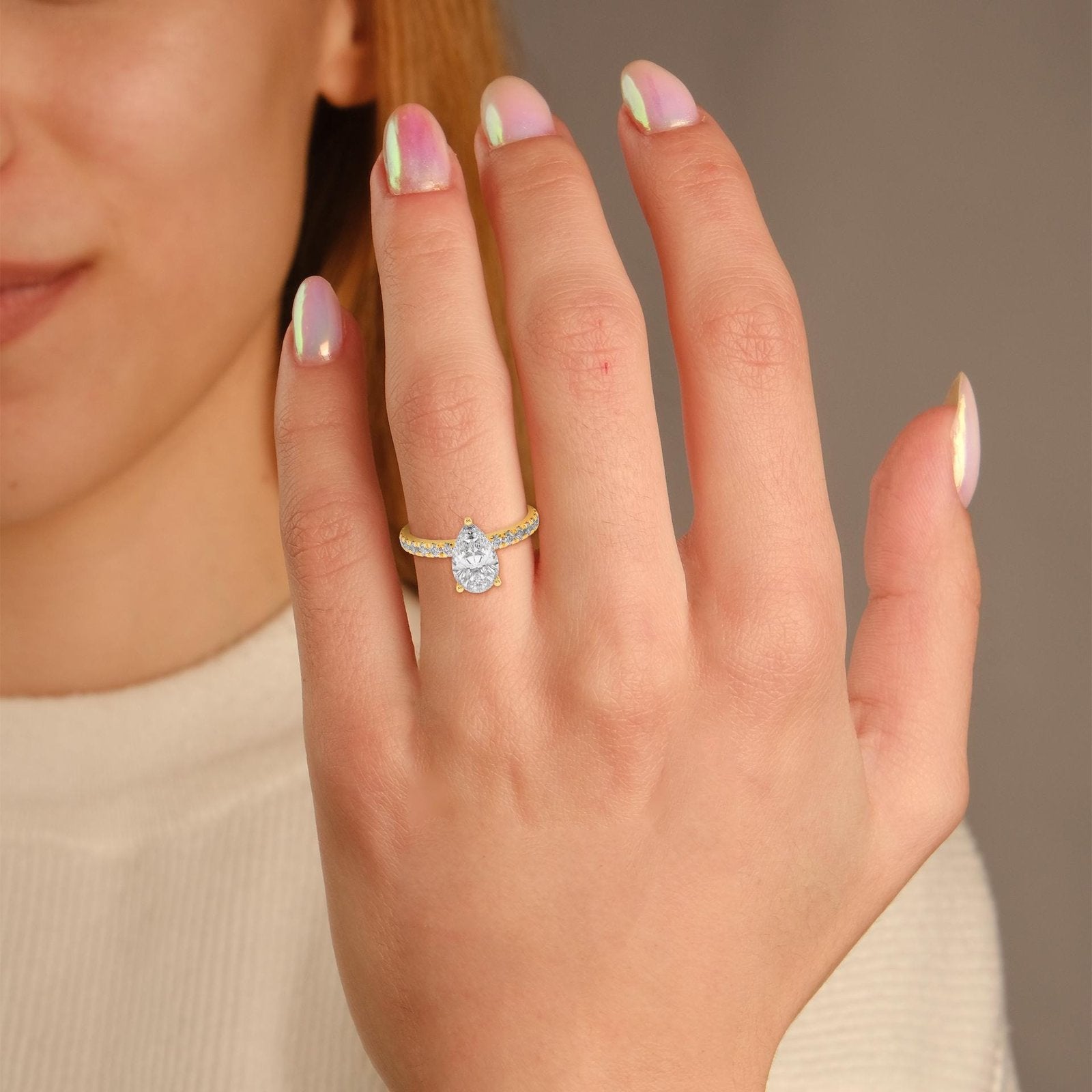 Pear Cut Hidden Halo Engagement Ring