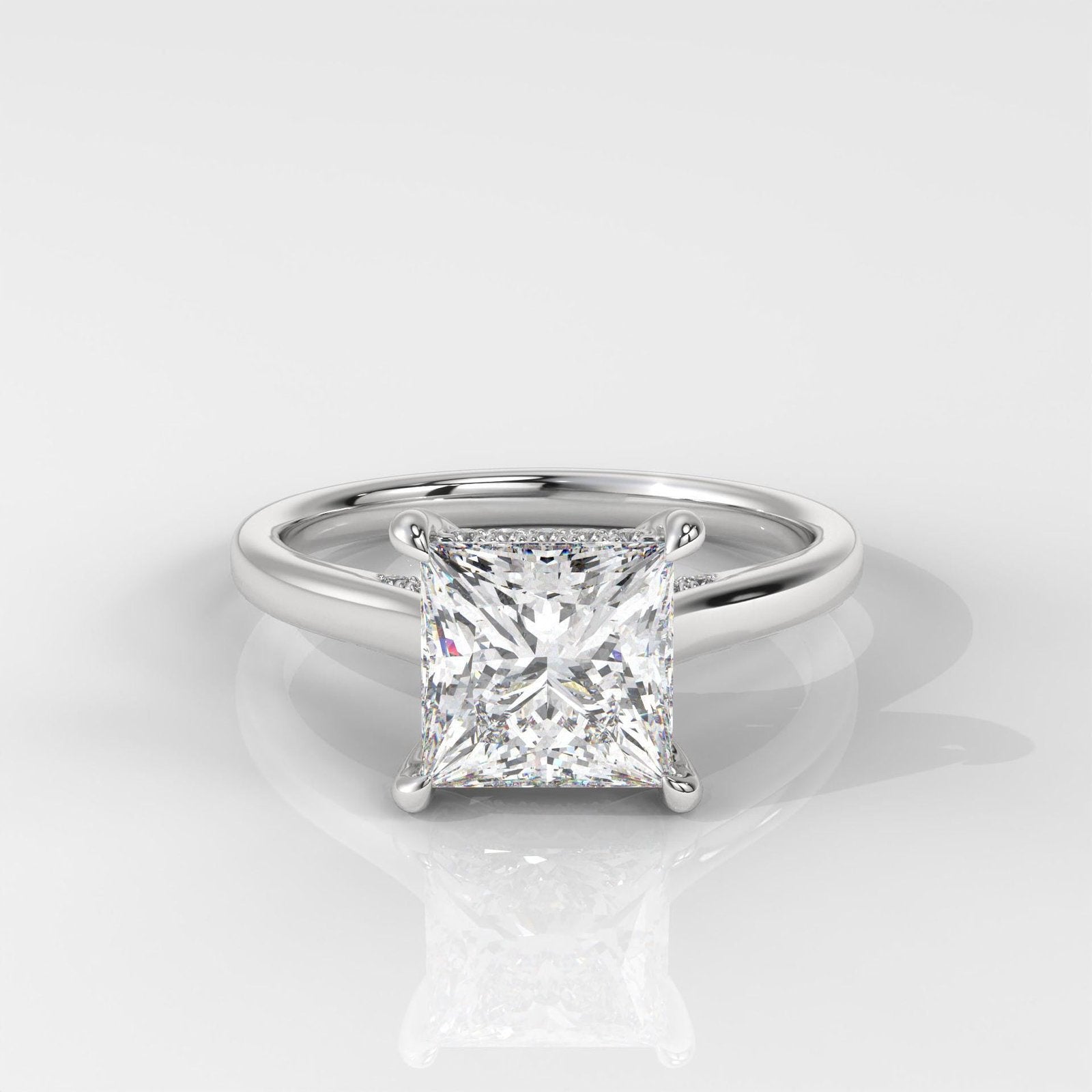 Princess Cut Hidden Halo Enagement Ring