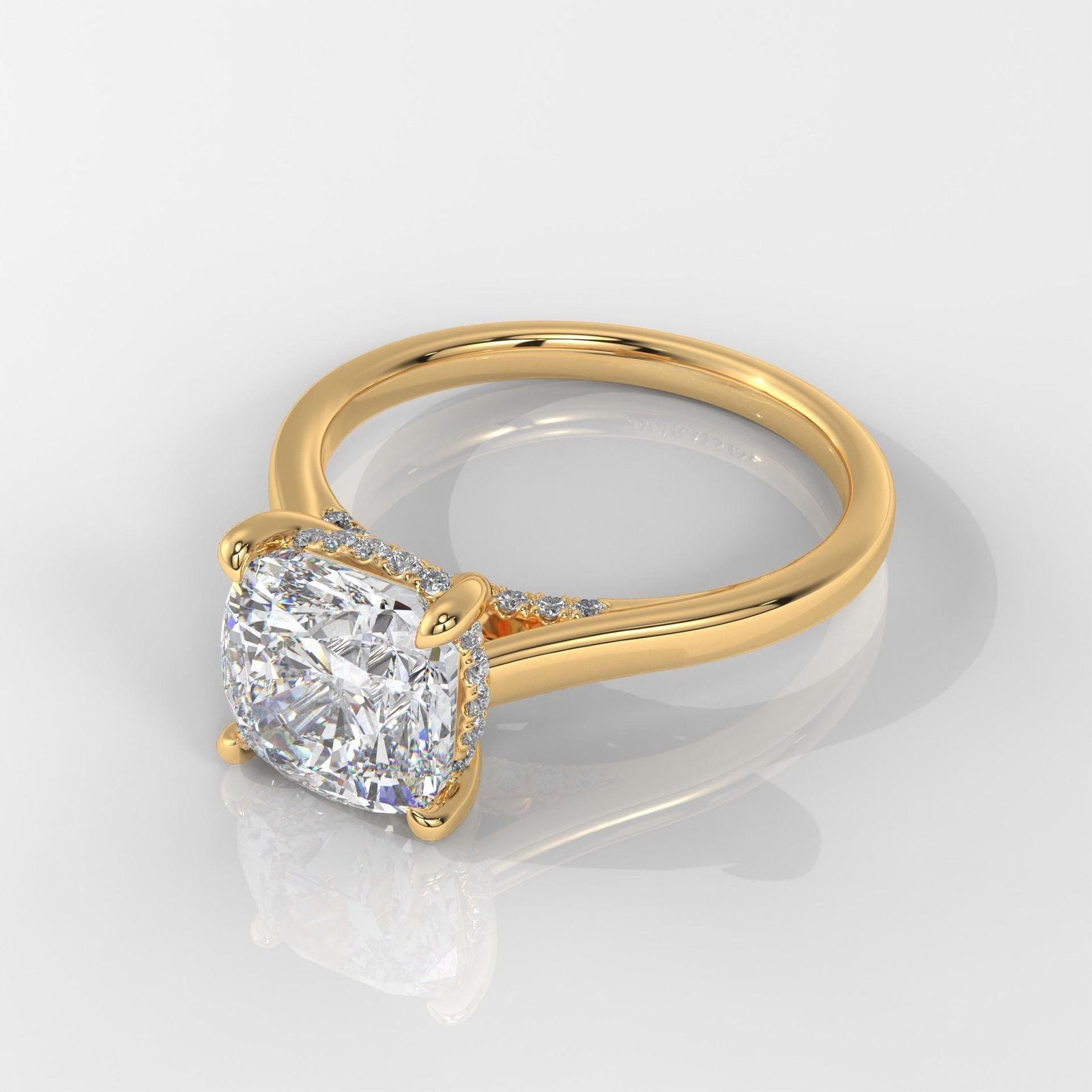 Square Cushion Hiddden Halo Engagement Ring