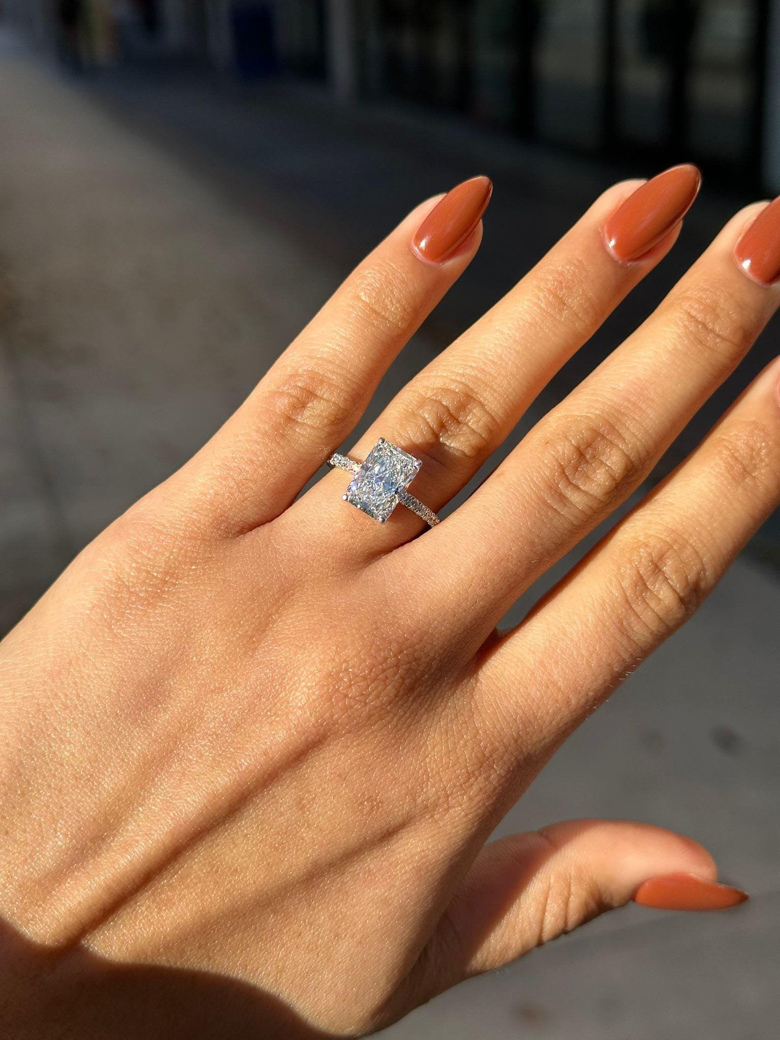 Radiant-Cut Diamond Engagement Ring with Pave Band