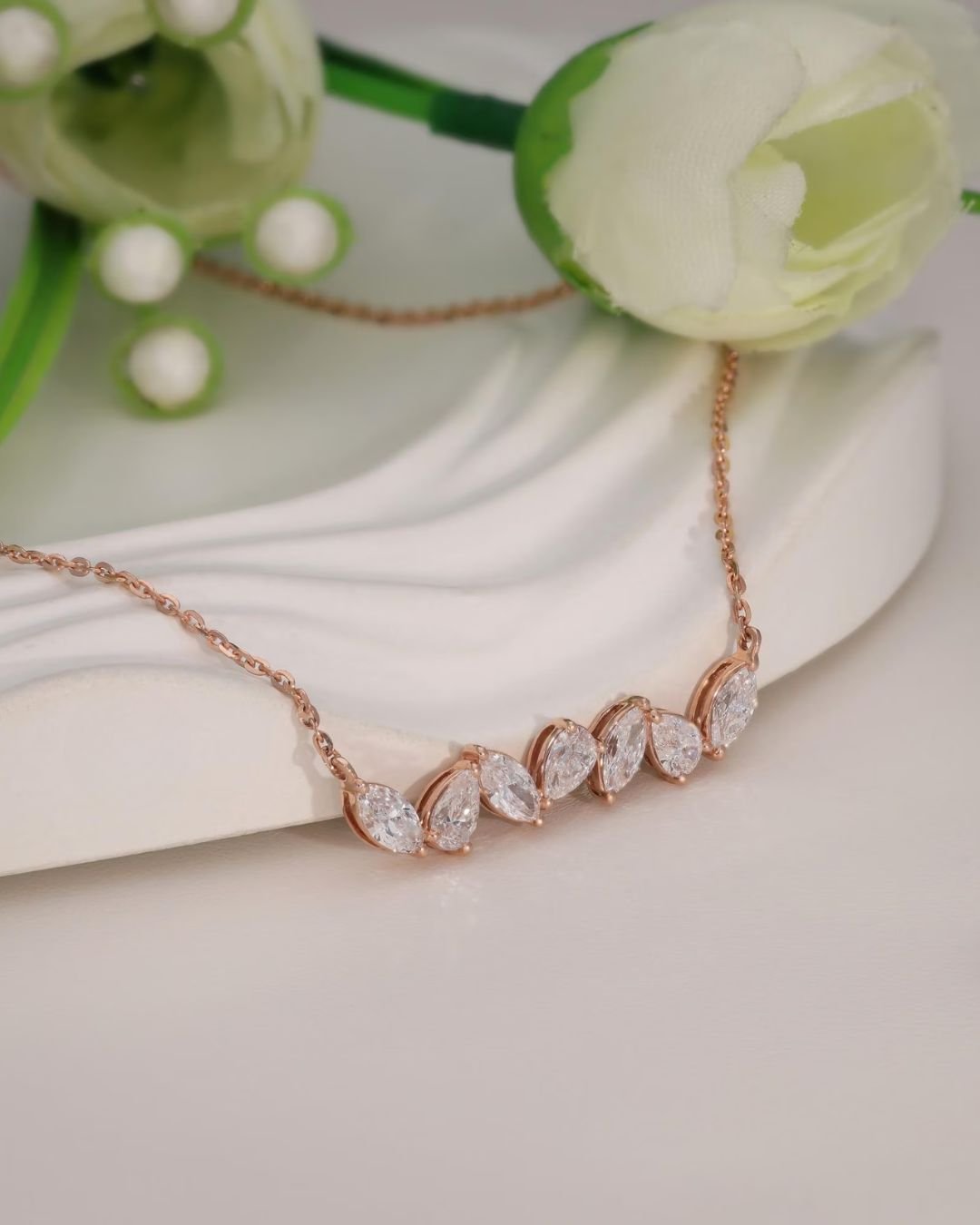 Pear Marquise Lab Grown Diamond Cluster Necklace