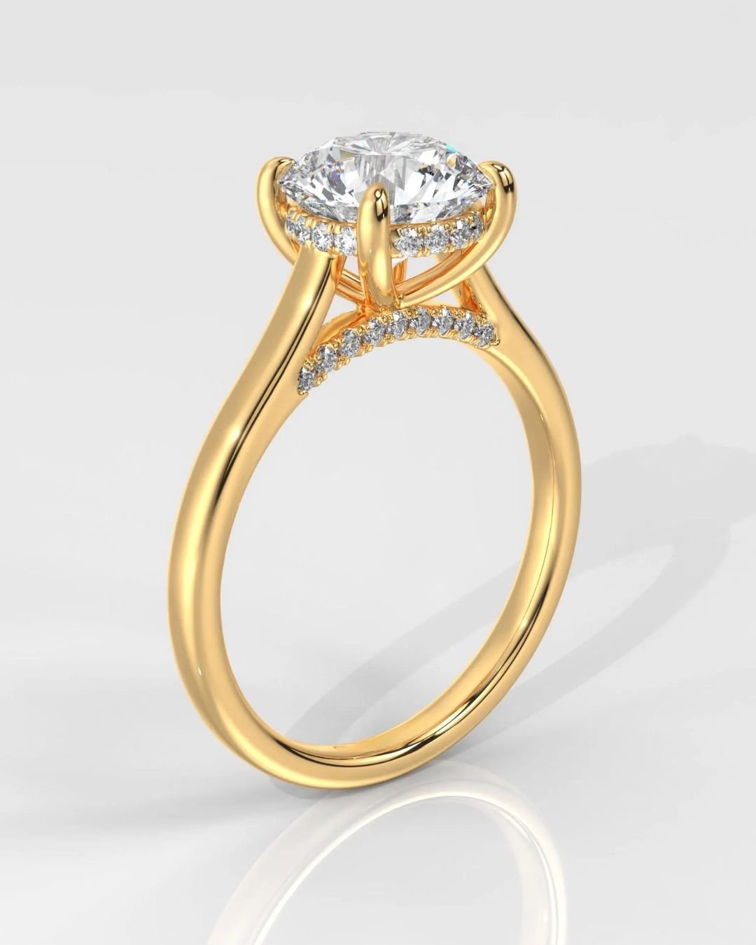 Round Cut Hidden Halo Engagement Ring