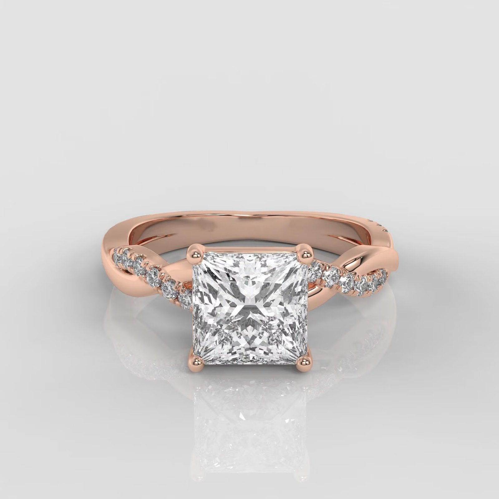 Princess Cut Twisted Band Engagement Ring