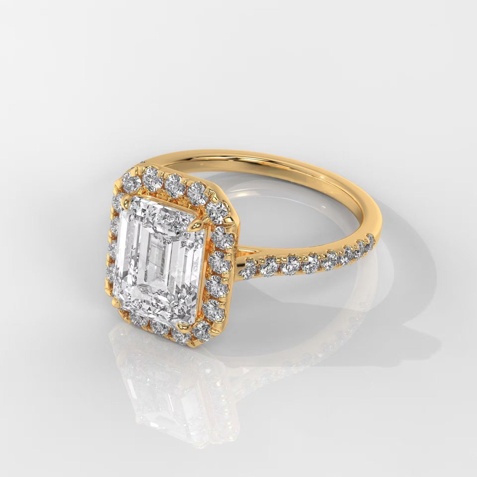 Emerald Cut Lab Grown Diamond Halo Engagement Ring