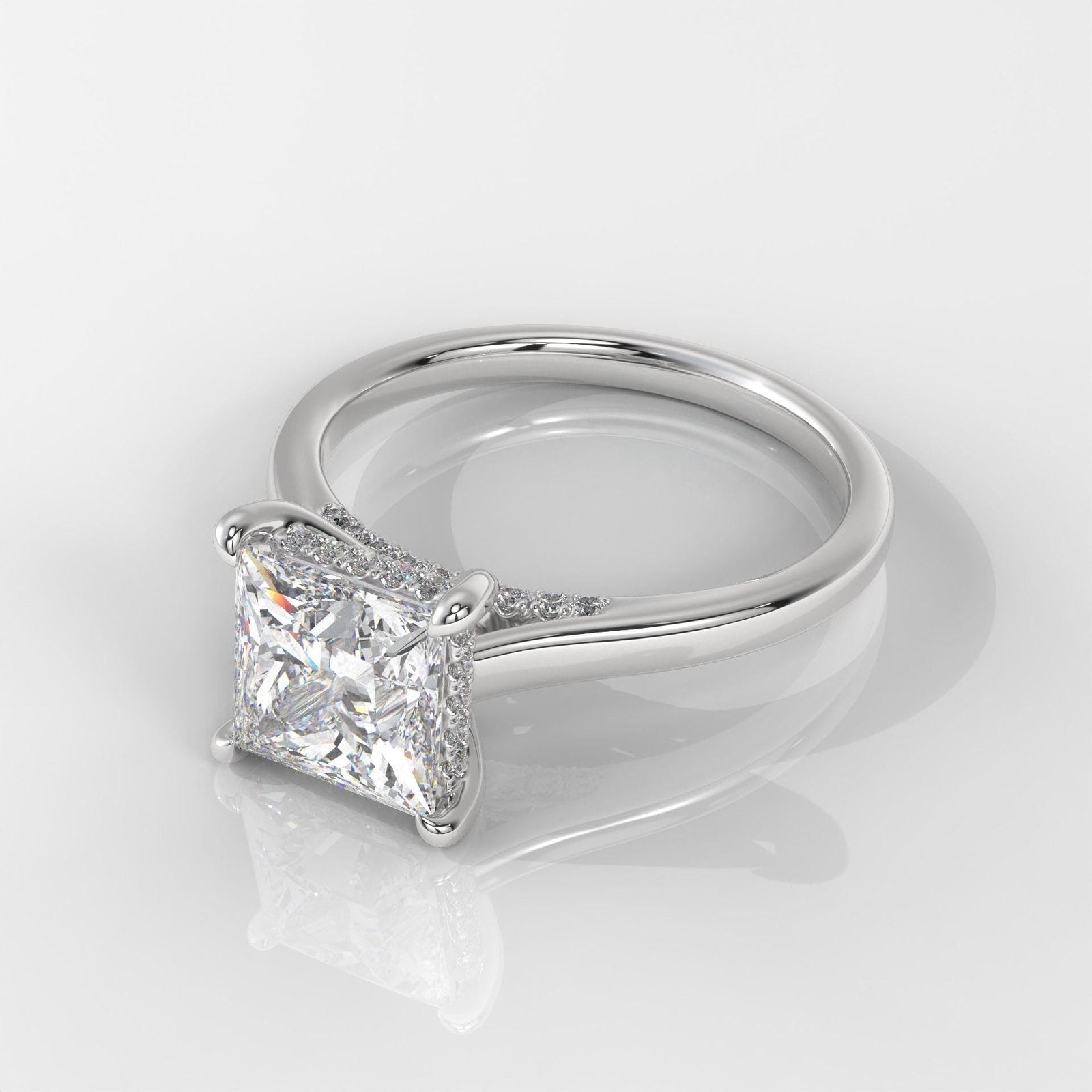 Princess Cut Hidden Halo Enagement Ring