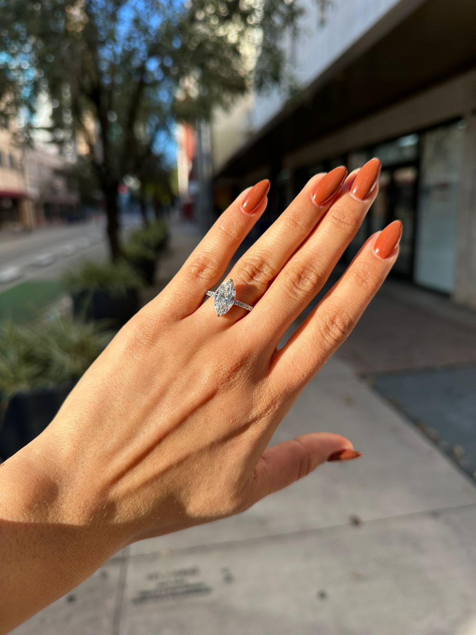 Marquise Cut Diamond Engagement Ring with Pave Band