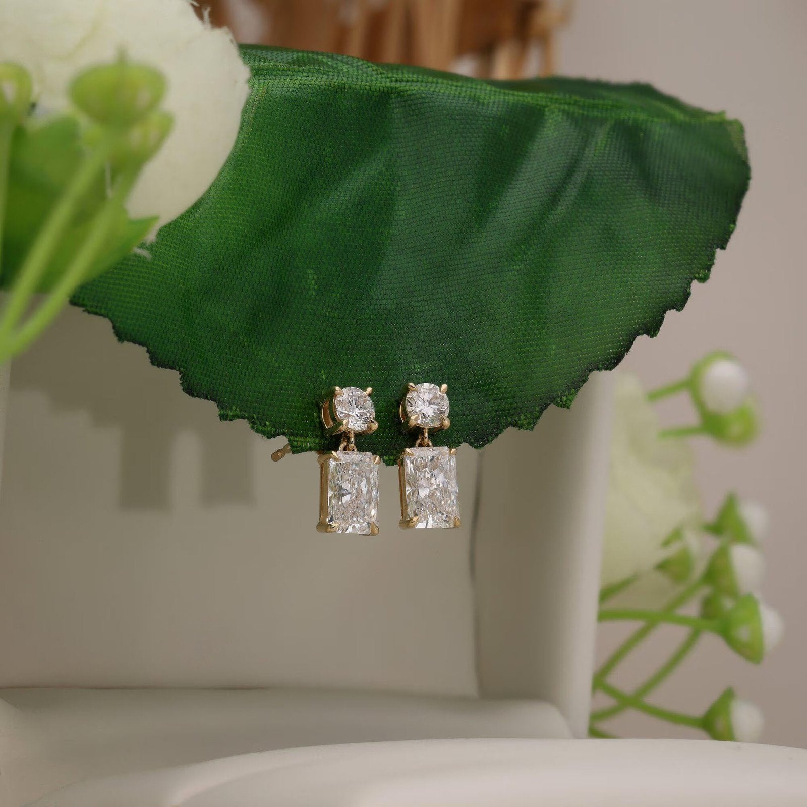 Radiant Round Lab Grown Diamond Dangle Earrings