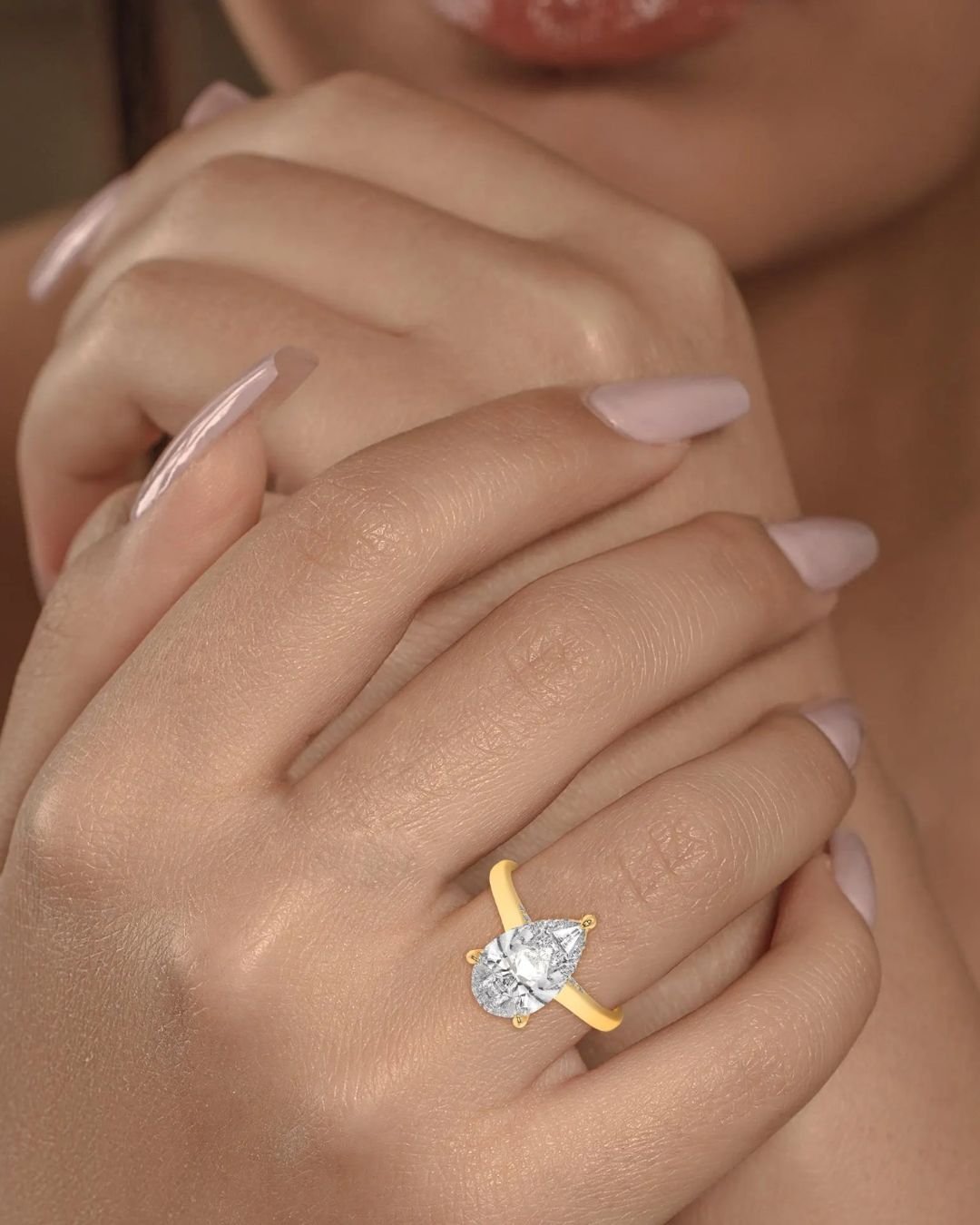 Pear Hidden Halo Engagement Ring