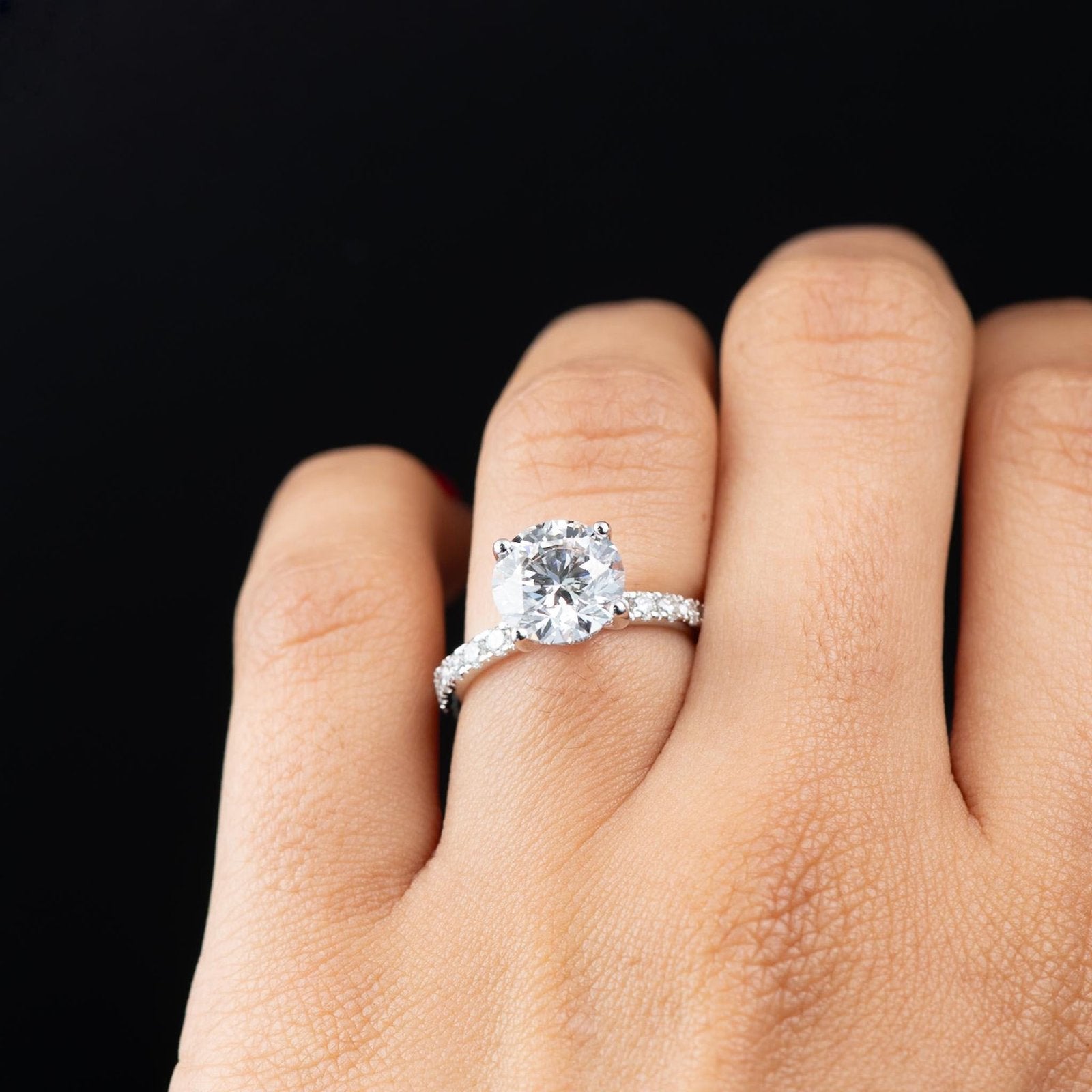 Round Solitaire Engagement Ring with Pave Band