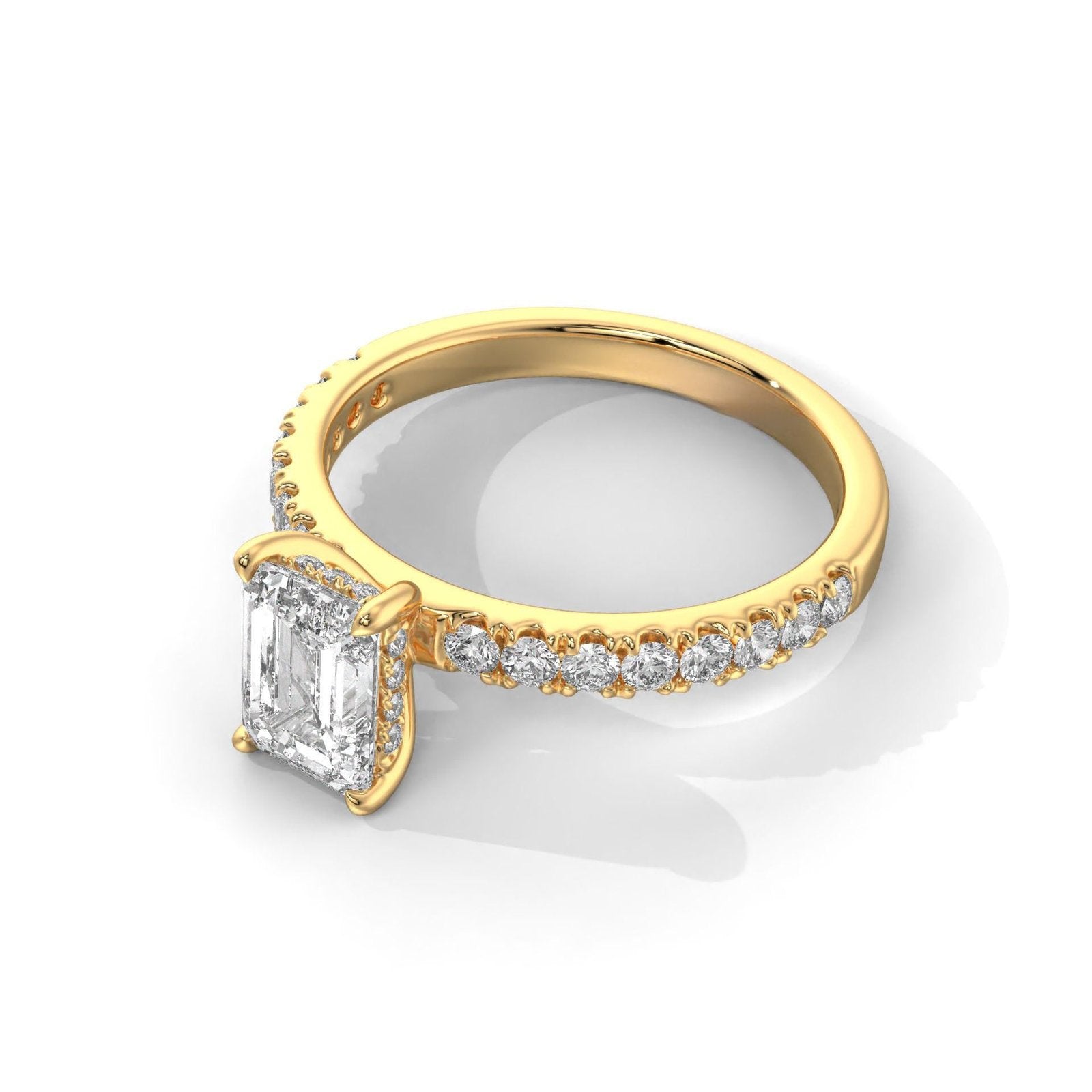Emerald Cut Hideen Halo Engagement Ring