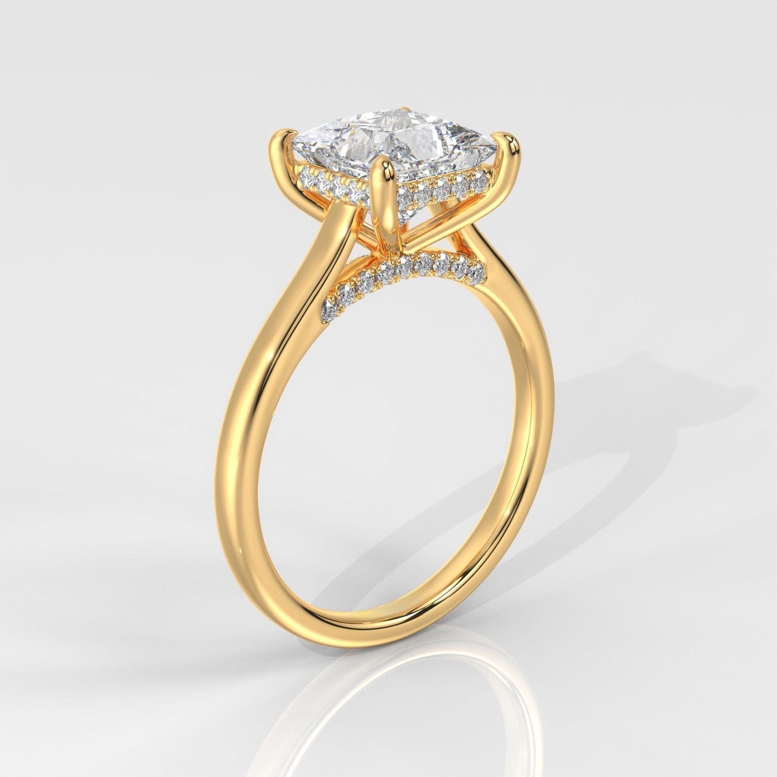 Princess Cut Hidden Halo Enagement Ring