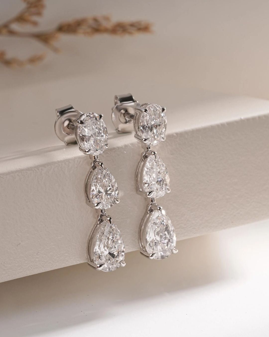 Oval Pear Lab Grown Diamond Drop Earrings