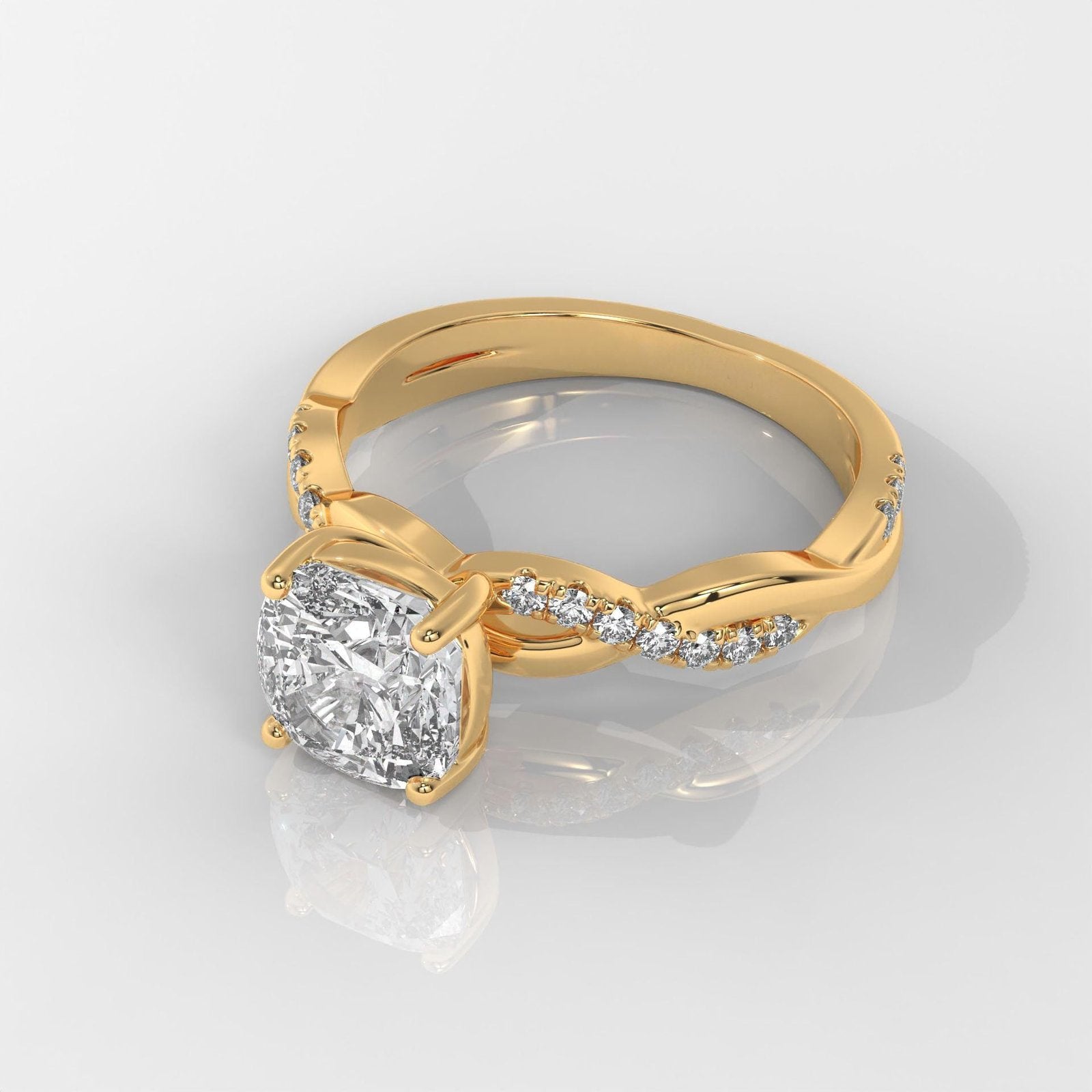 Square Cushion Cut Engagement Ring with Twisted Band