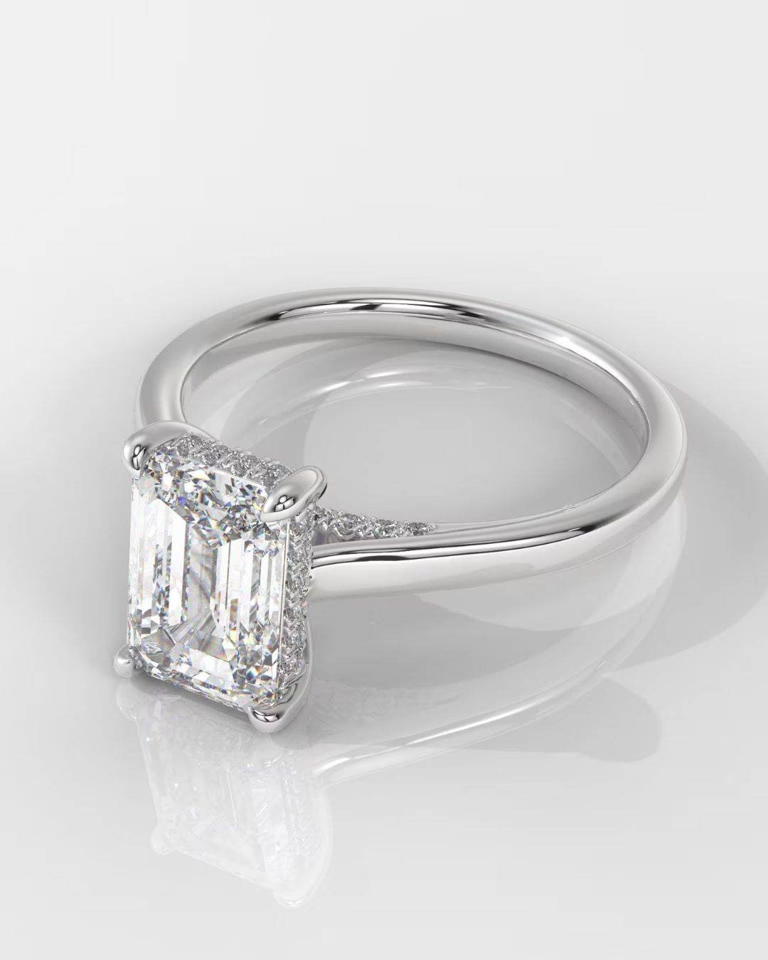 Emerald Cut Hidden Halo Engagement Ring