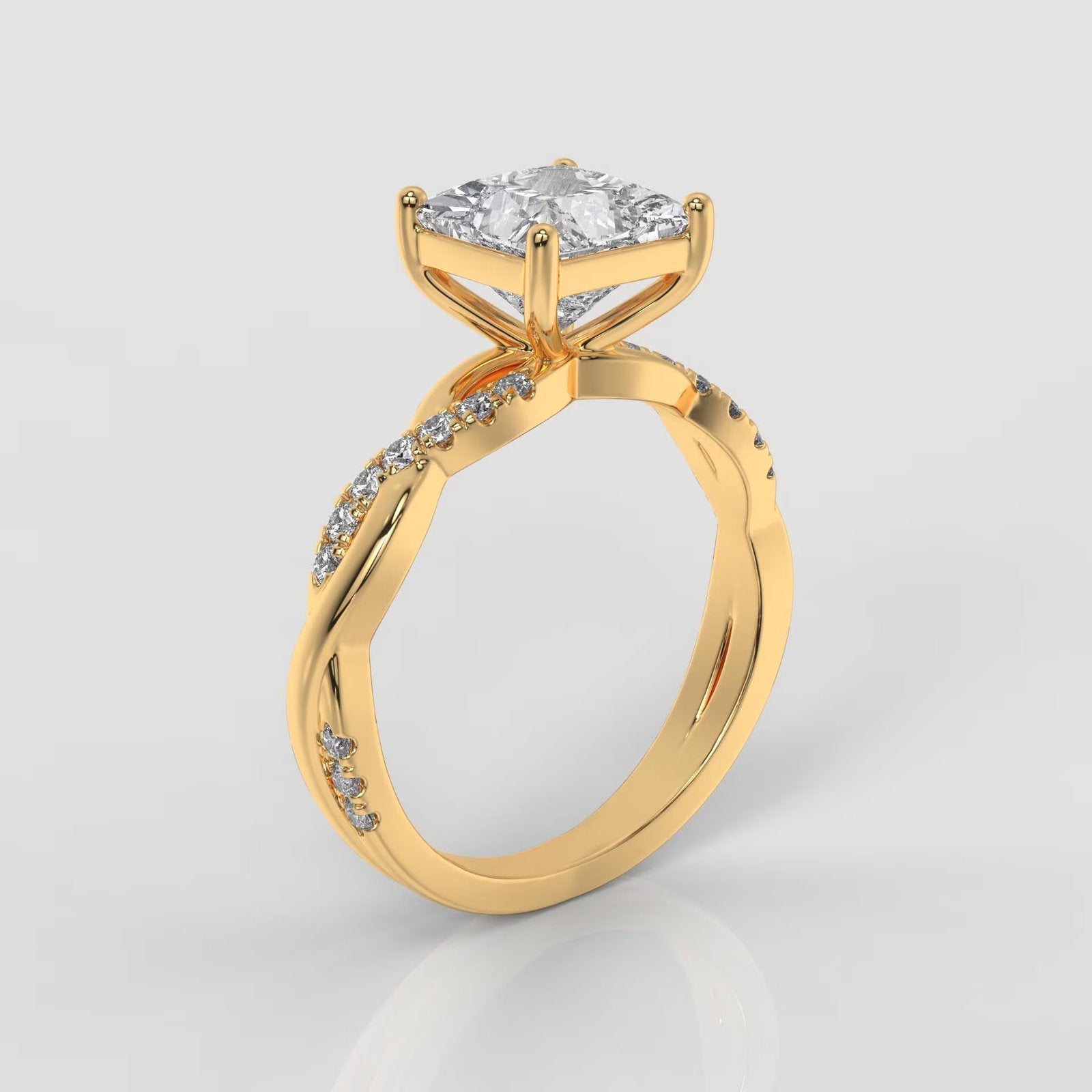 Princess Cut Twisted Band Engagement Ring