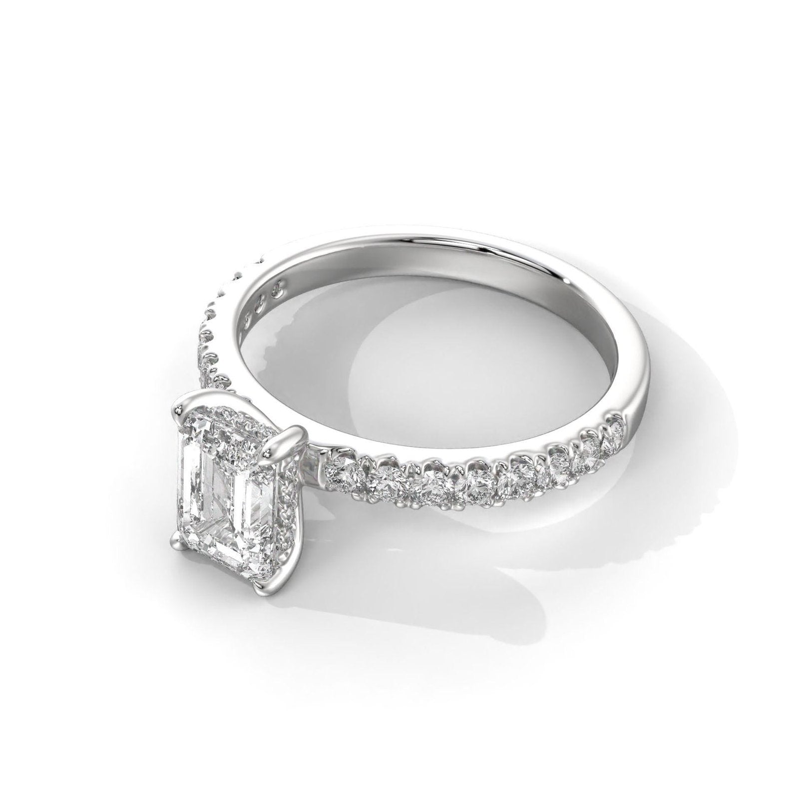 Emerald Cut Hideen Halo Engagement Ring
