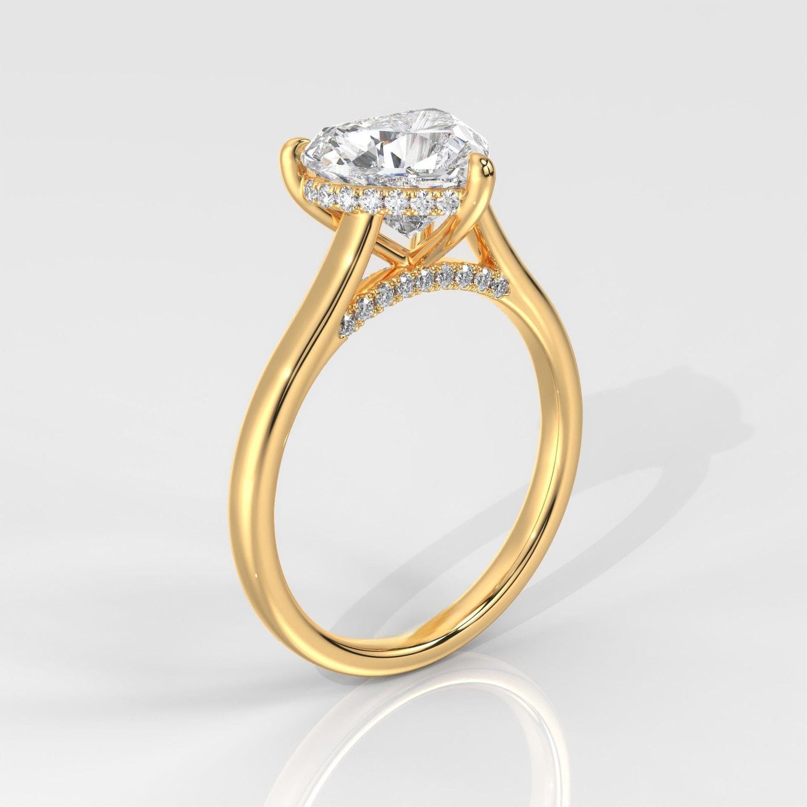 Heart Cut Hidden Halo Enagement Ring