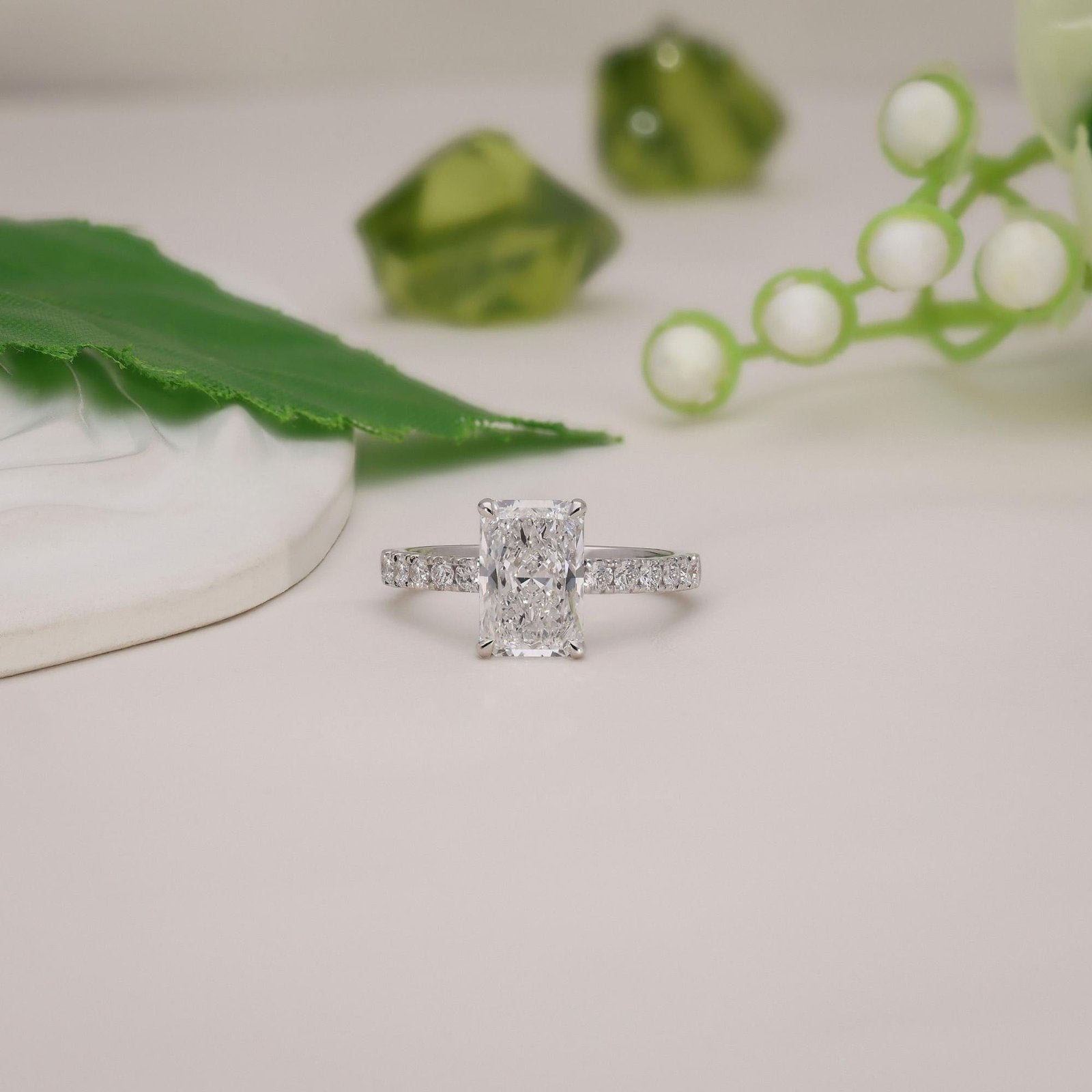 Radiant-Cut Diamond Engagement Ring with Pave Band