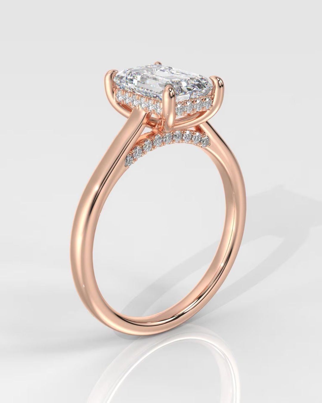 Emerald Cut Hidden Halo Engagement Ring