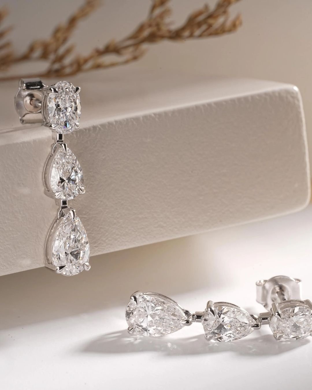 Oval Pear Lab Grown Diamond Drop Earrings