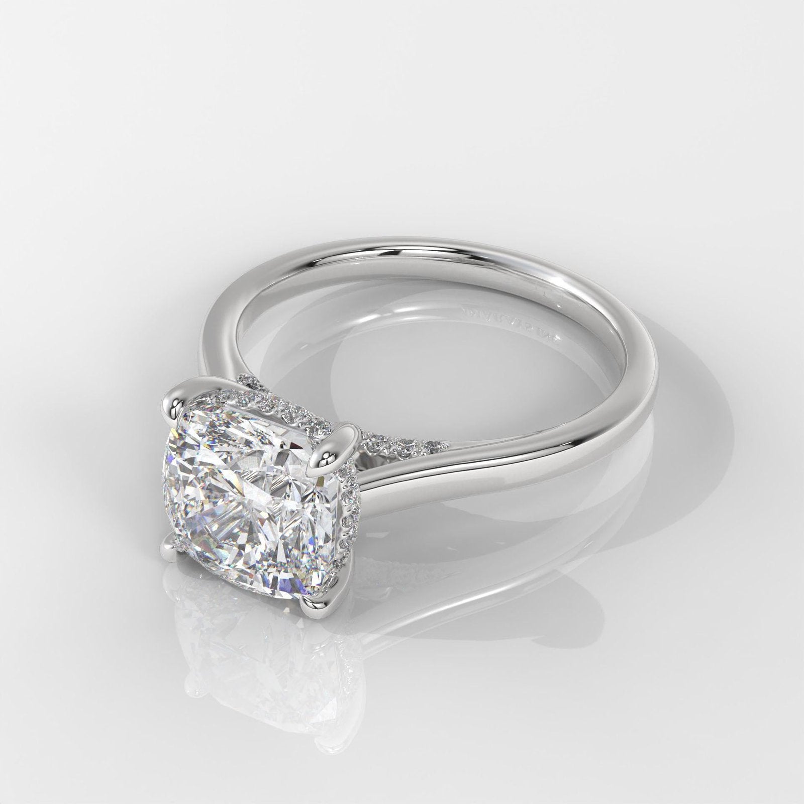 Square Cushion Hiddden Halo Engagement Ring