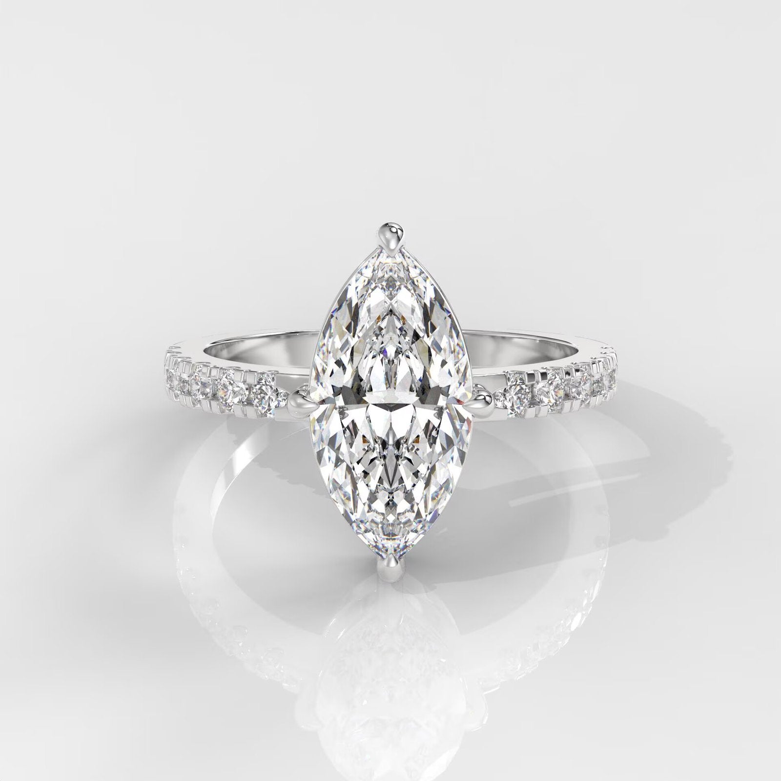 Marquise Cut Diamond Engagement Ring with Pave Band