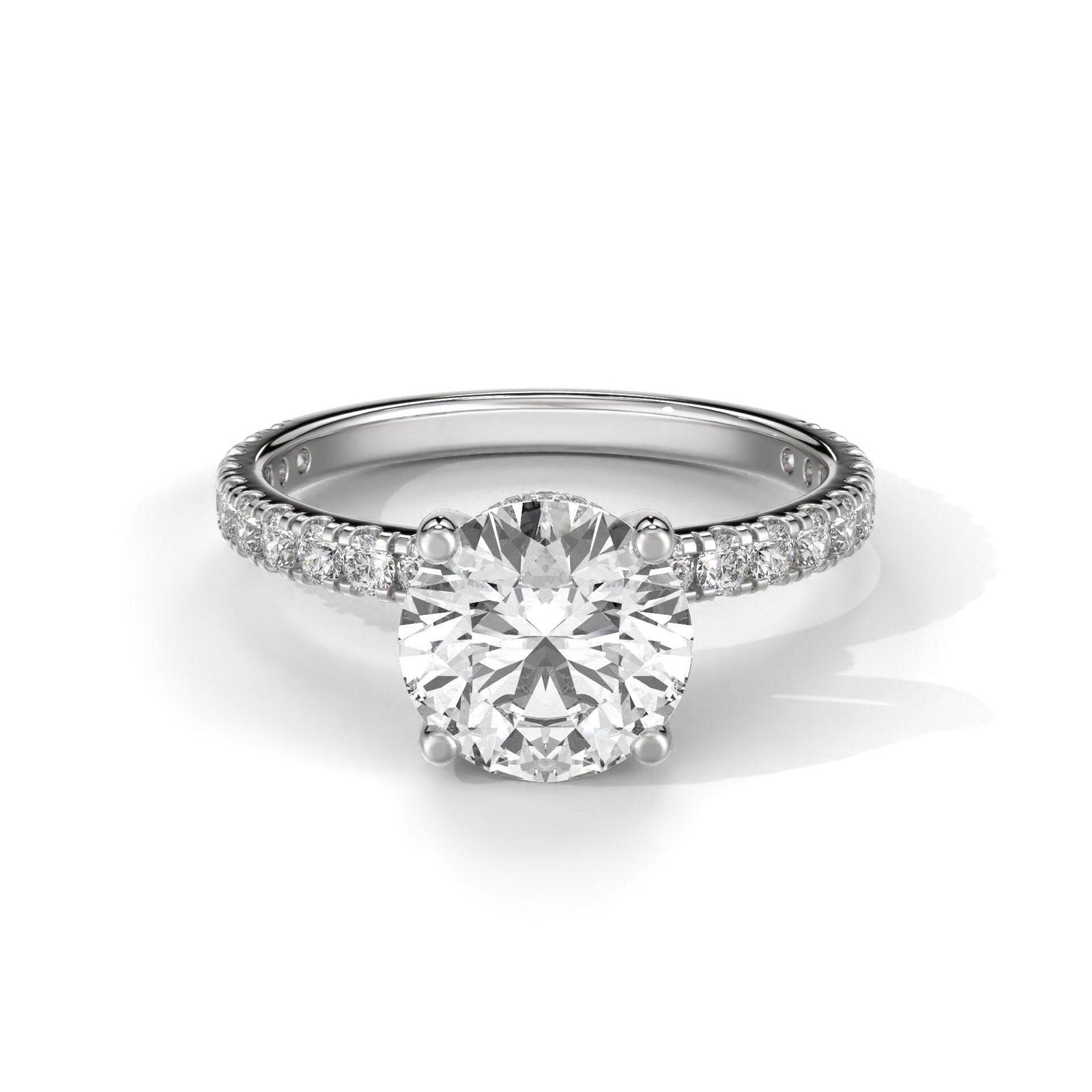 Round Solitaire Engagement Ring with Pave Band