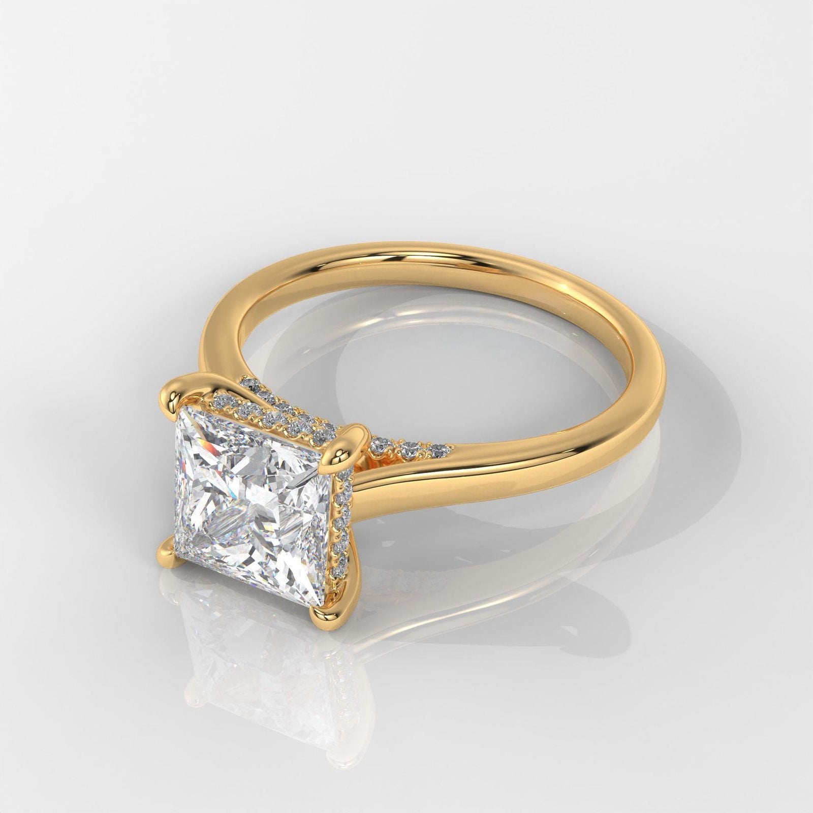 Princess Cut Hidden Halo Enagement Ring