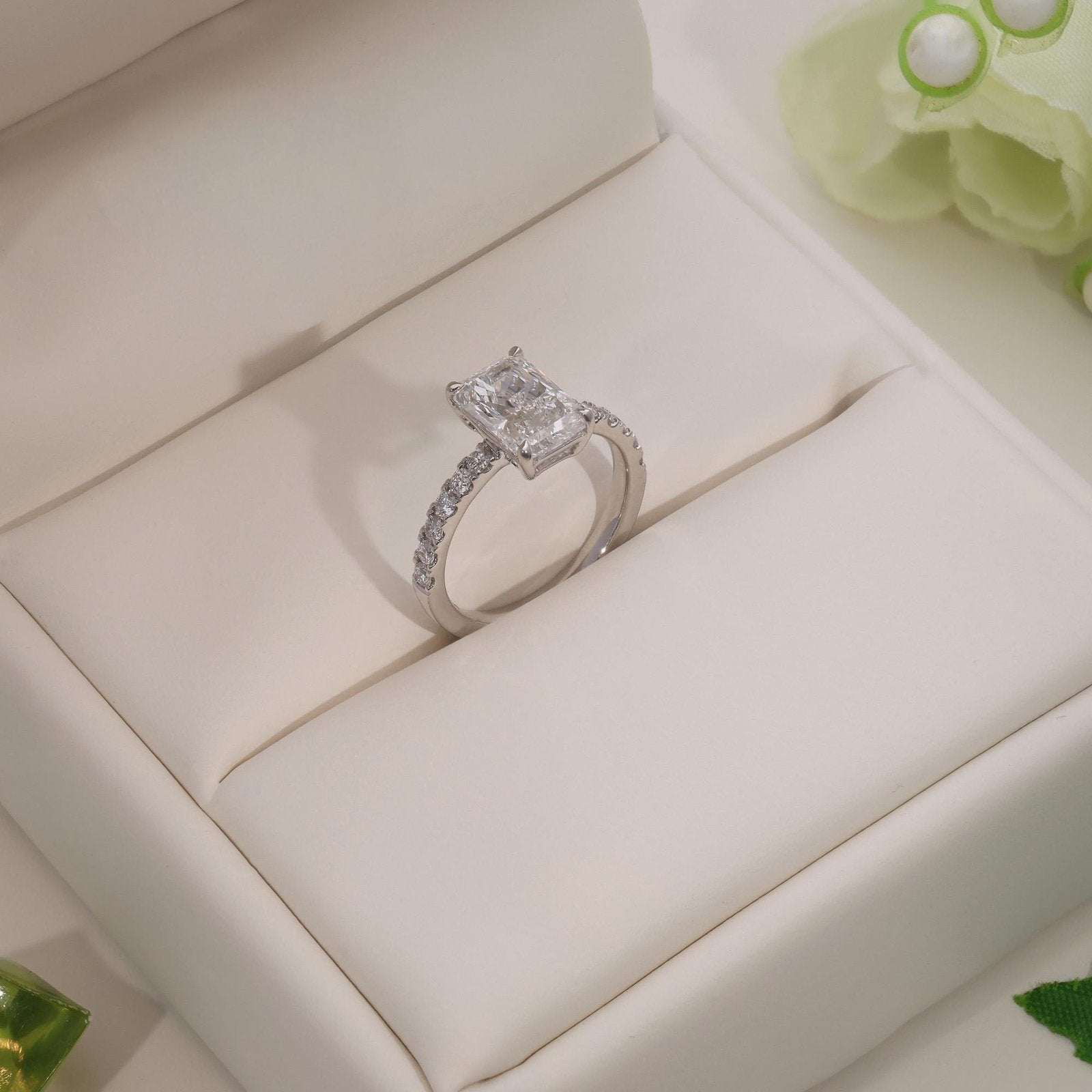 Radiant-Cut Diamond Engagement Ring with Pave Band