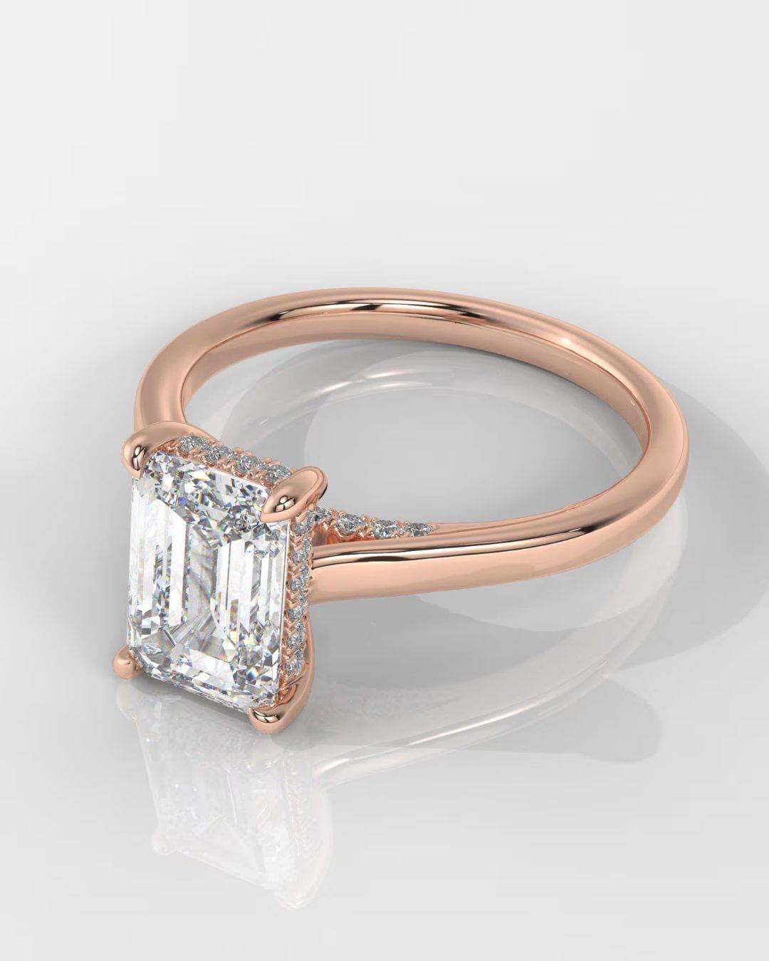 Emerald Cut Hidden Halo Engagement Ring