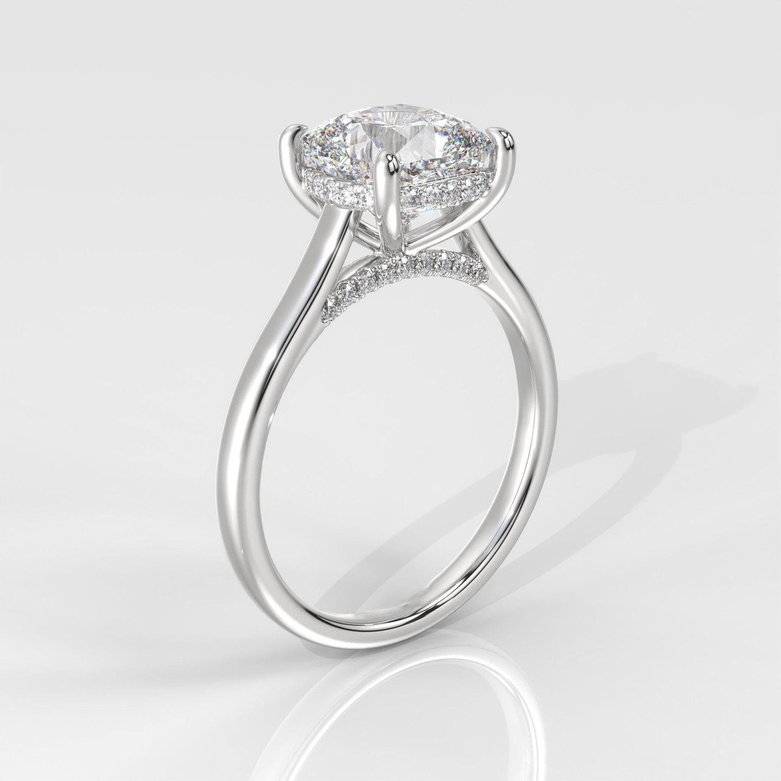 Square Cushion Hiddden Halo Engagement Ring