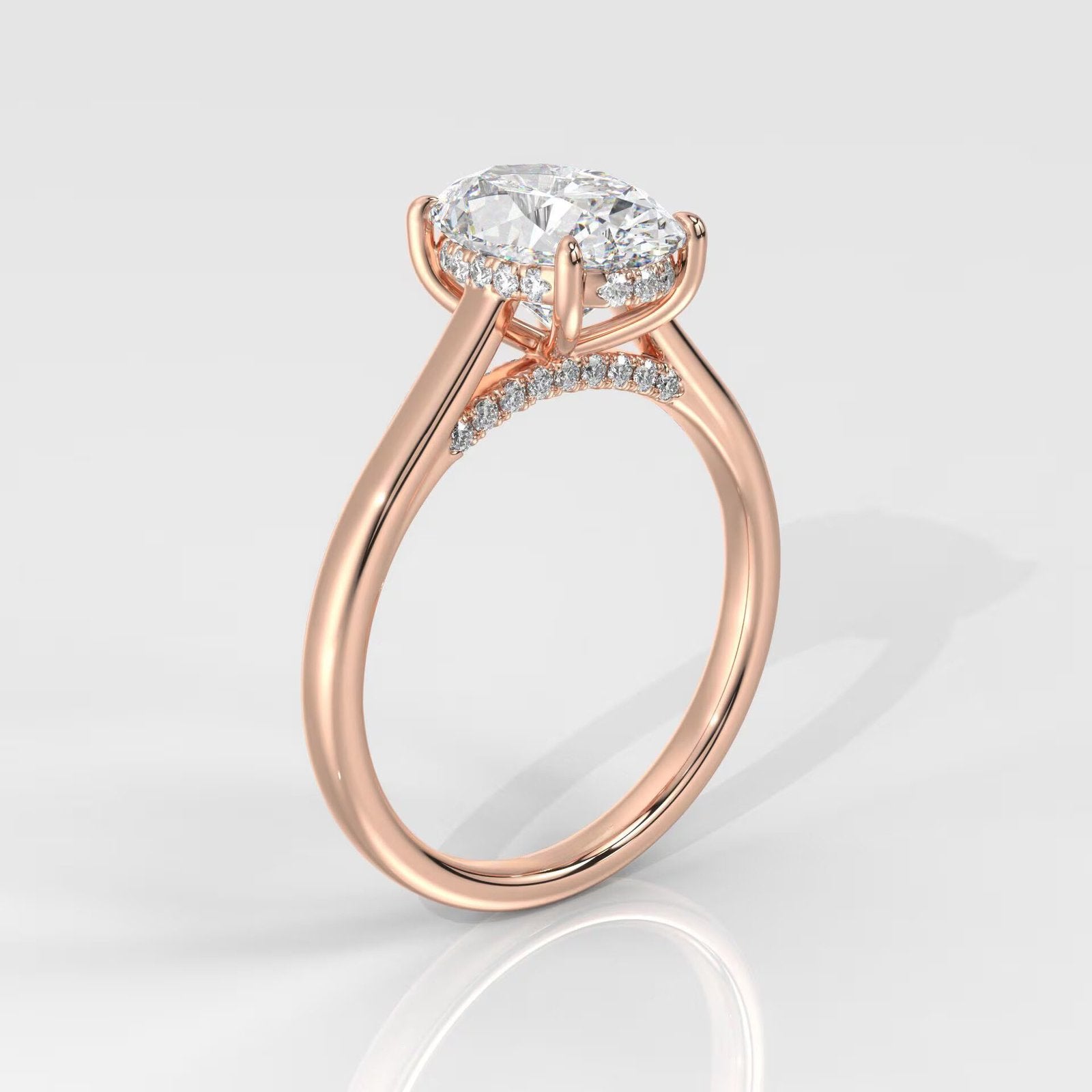 Oval Cut Hidden Halo Engagement Ring