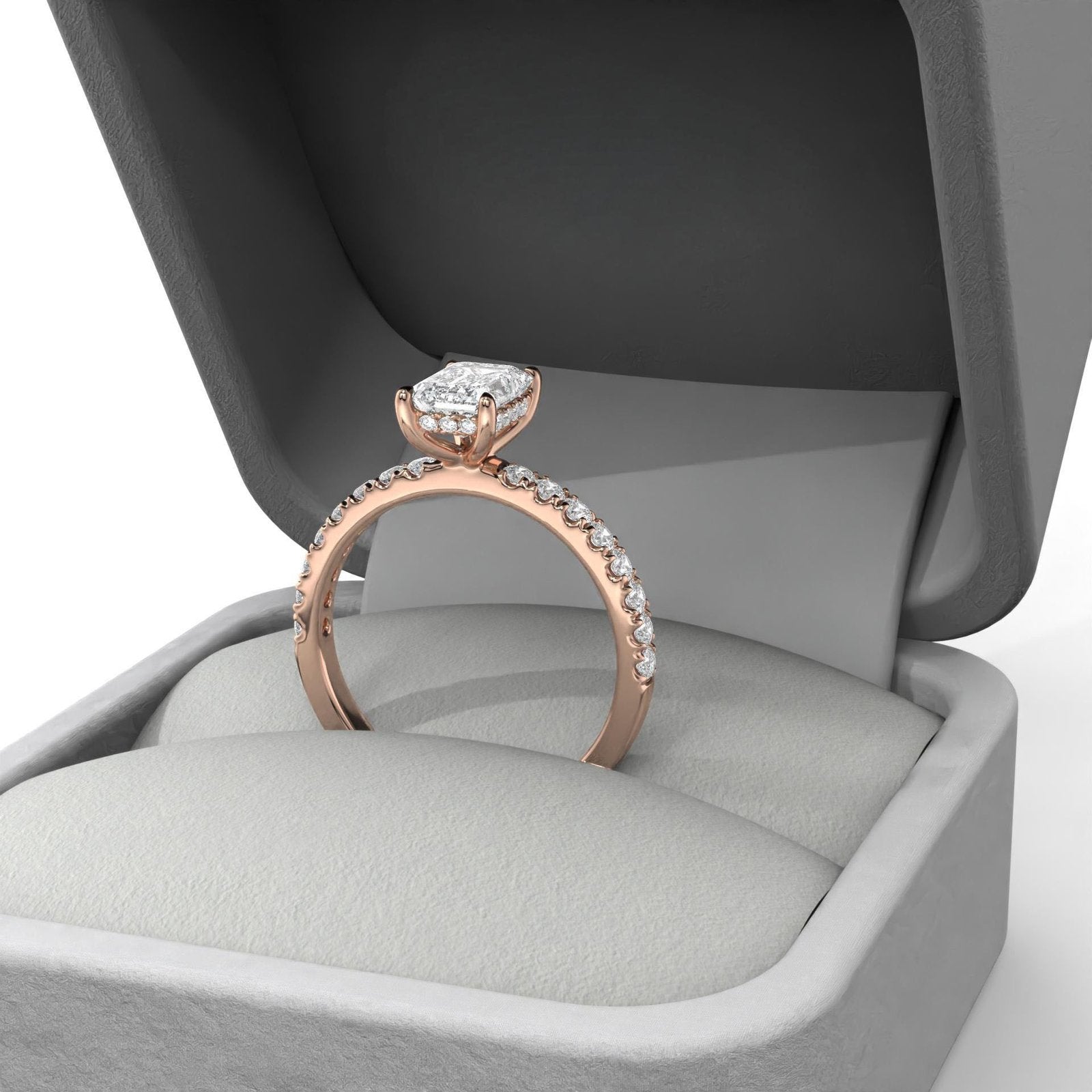 Emerald Cut Hideen Halo Engagement Ring