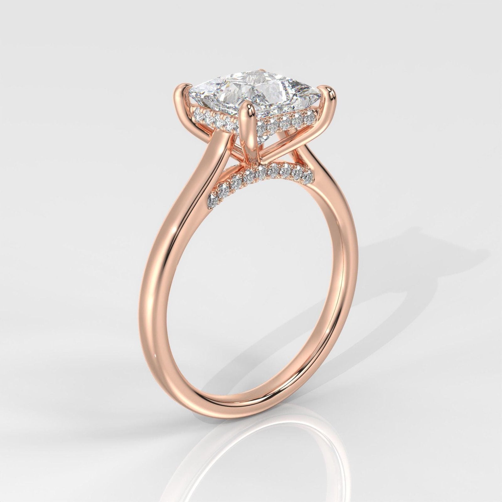 Princess Cut Hidden Halo Enagement Ring