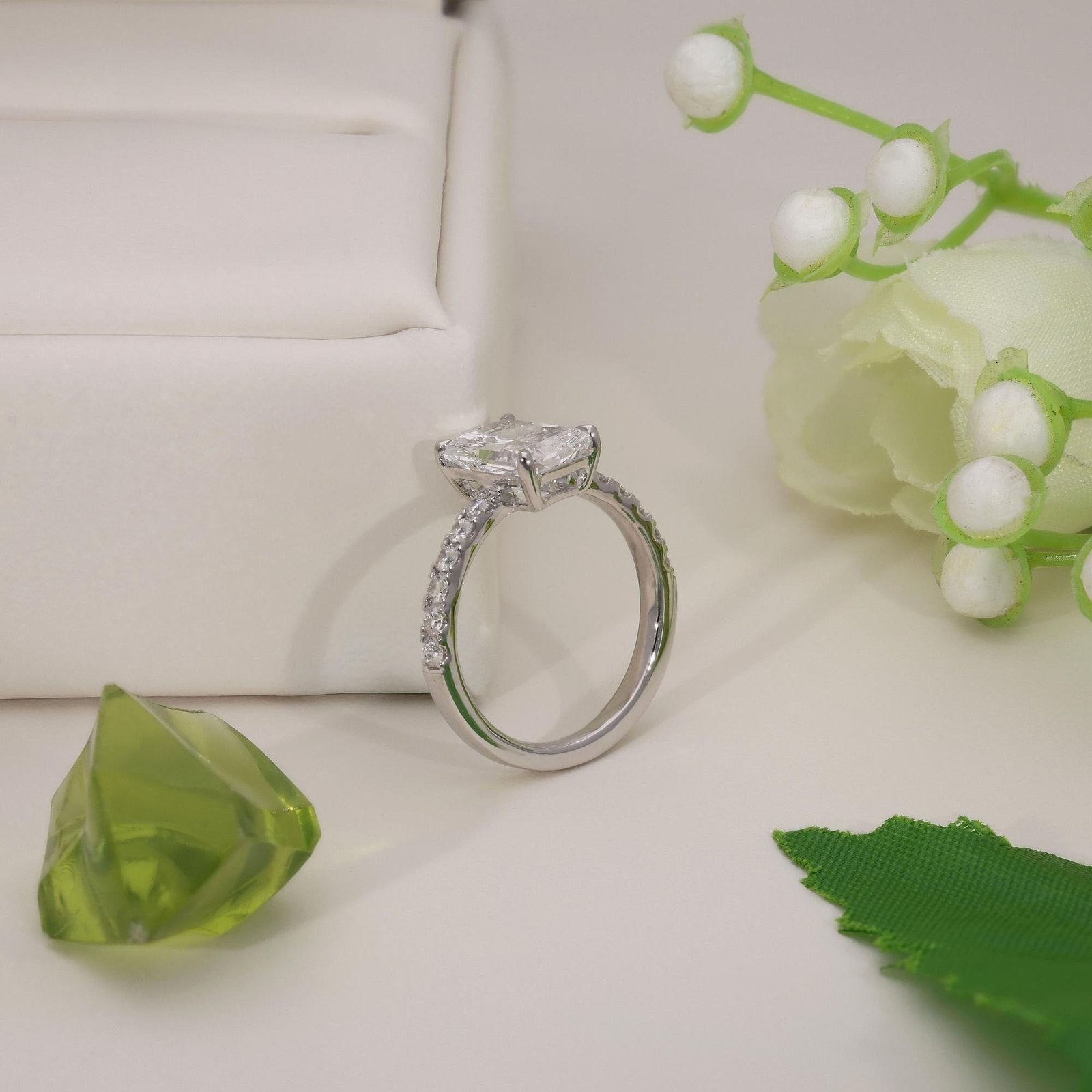 Radiant-Cut Diamond Engagement Ring with Pave Band