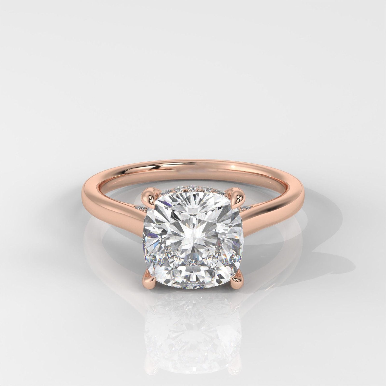 Square Cushion Hiddden Halo Engagement Ring