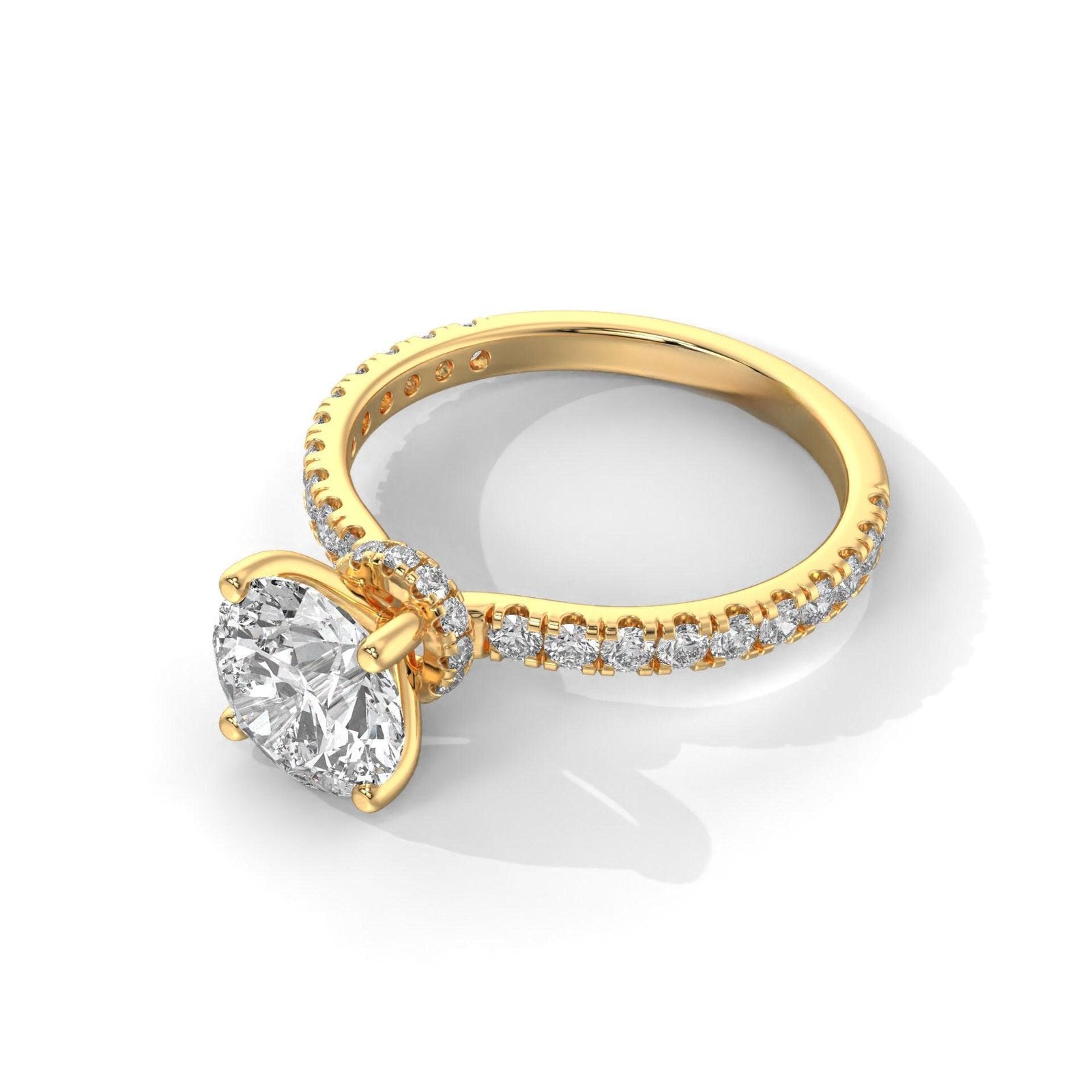 Round Solitaire Engagement Ring with Pave Band