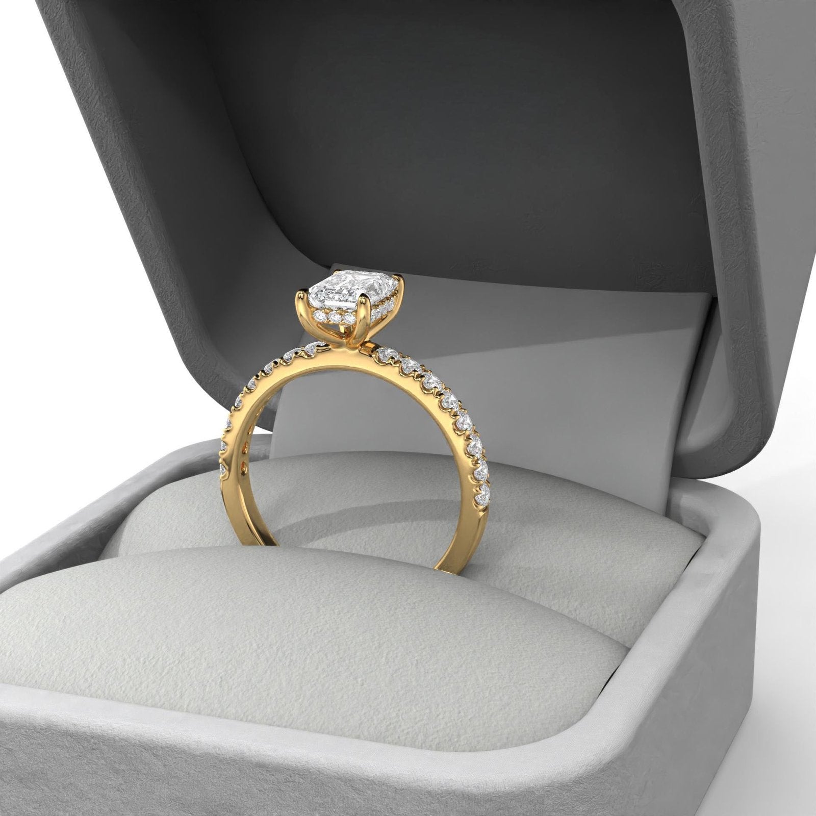 Emerald Cut Hideen Halo Engagement Ring