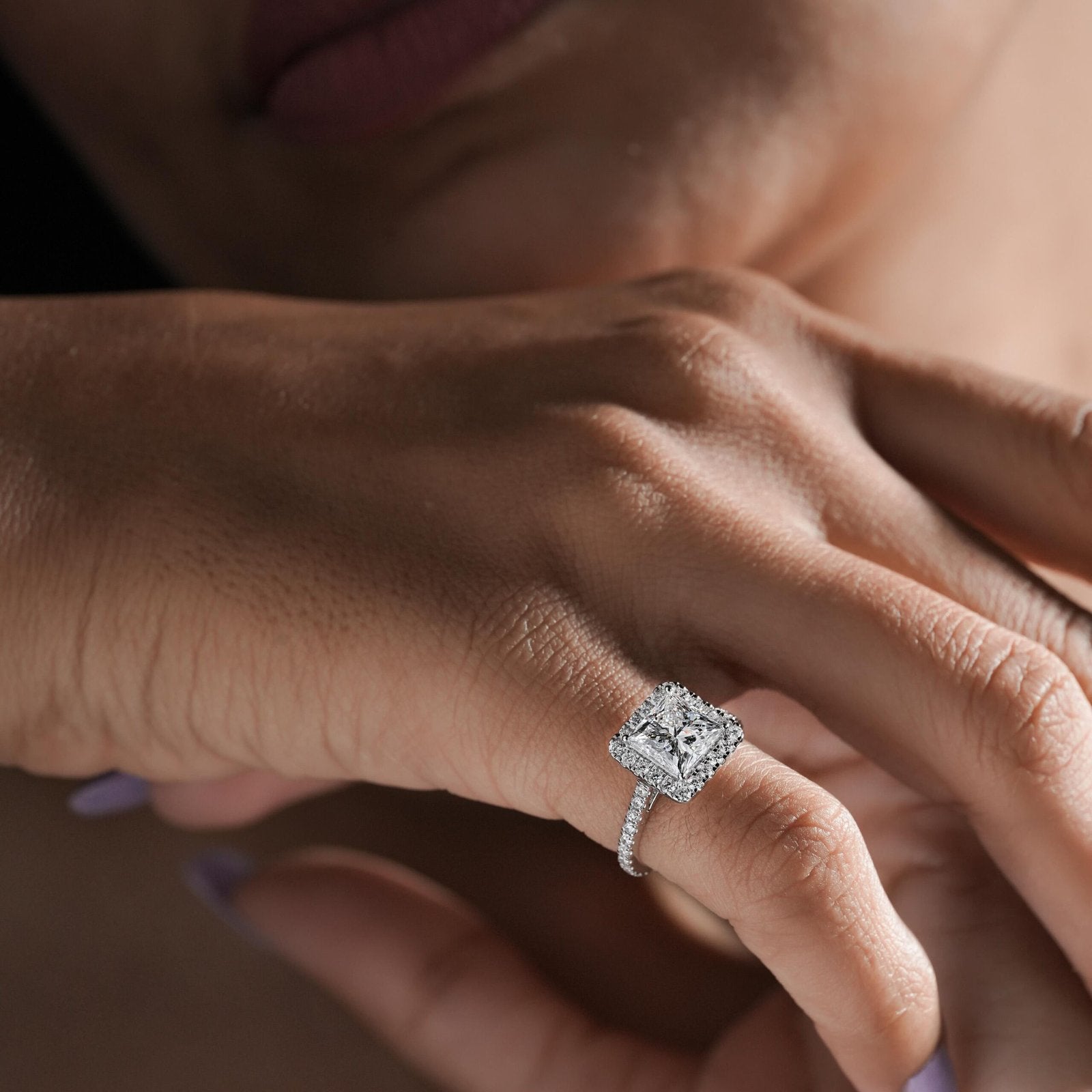 Princess Cut Engagement Ring with Halo Setting