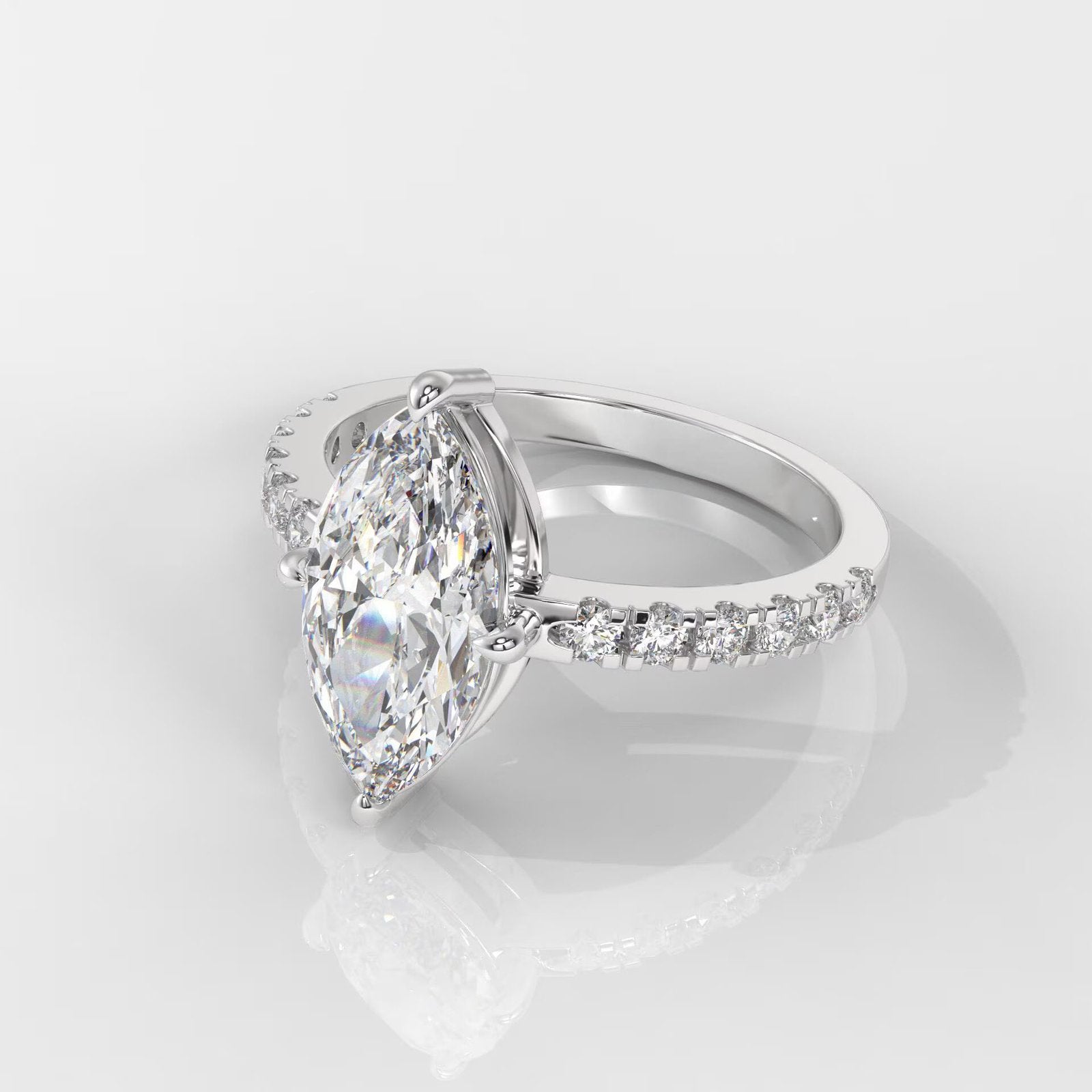 Marquise Cut Diamond Engagement Ring with Pave Band