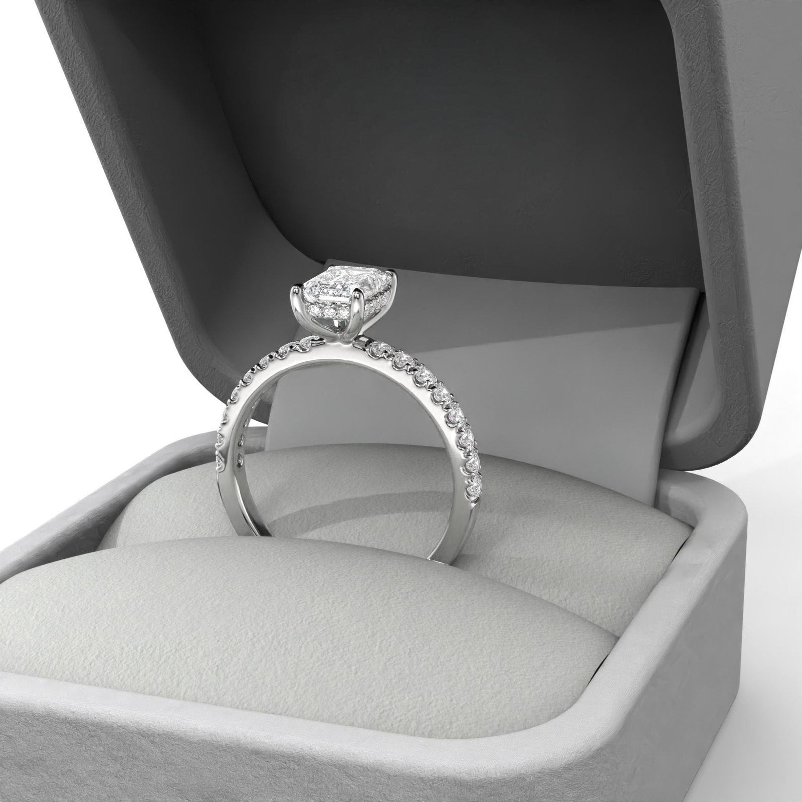 Emerald Cut Hideen Halo Engagement Ring