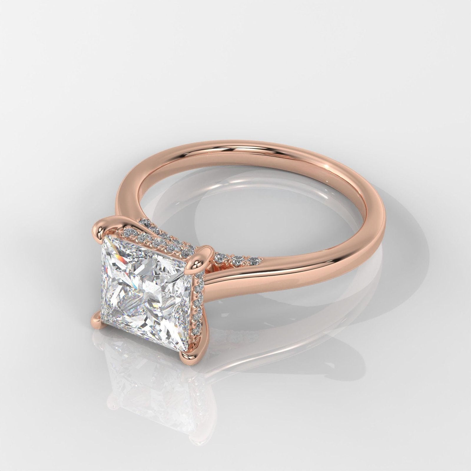 Princess Cut Hidden Halo Enagement Ring