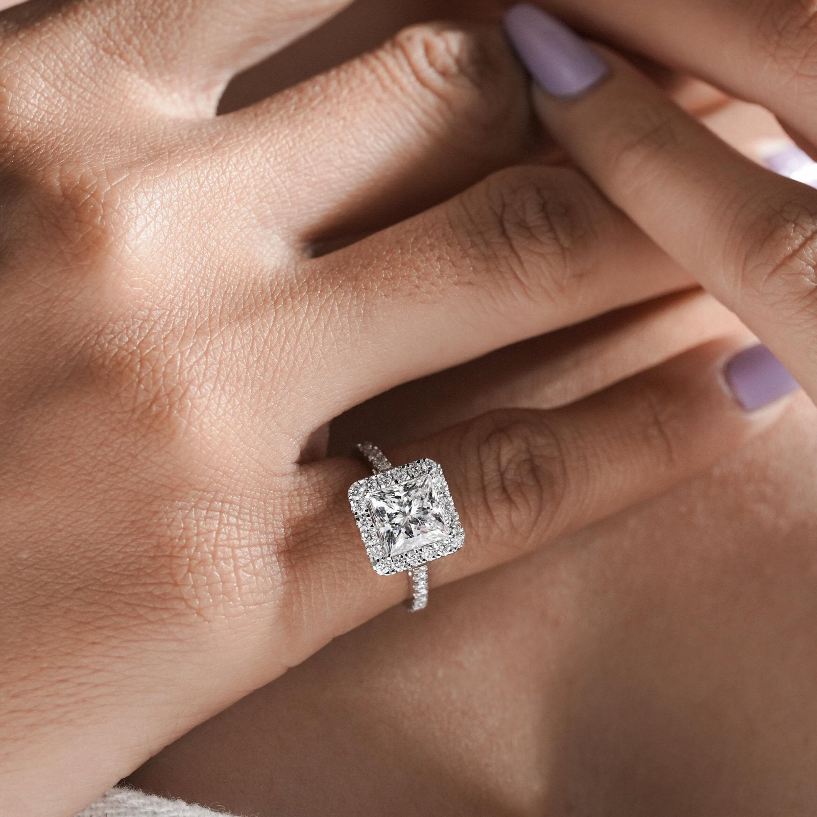 Princess Cut Engagement Ring with Halo Setting