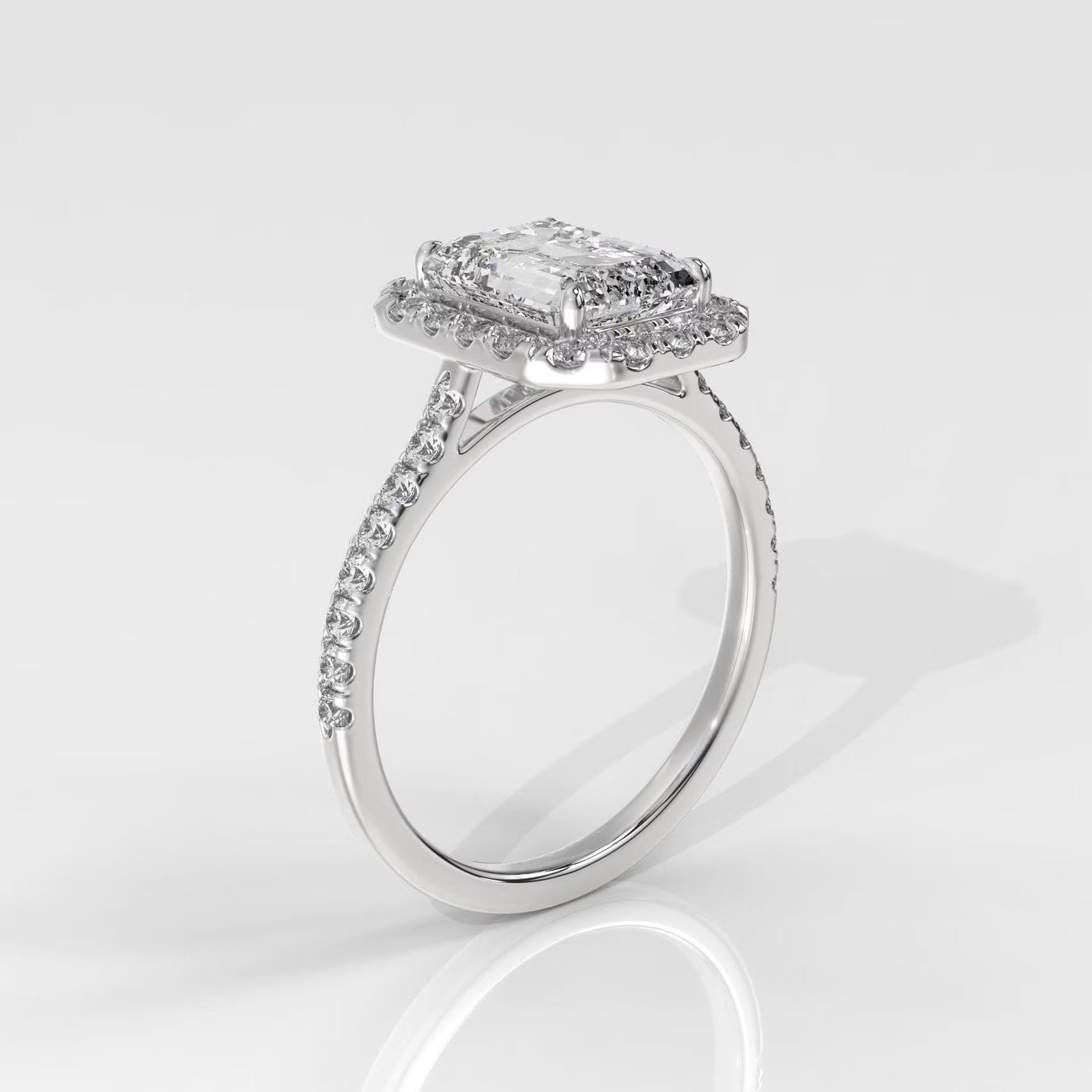 Emerald Cut Lab Grown Diamond Halo Engagement Ring